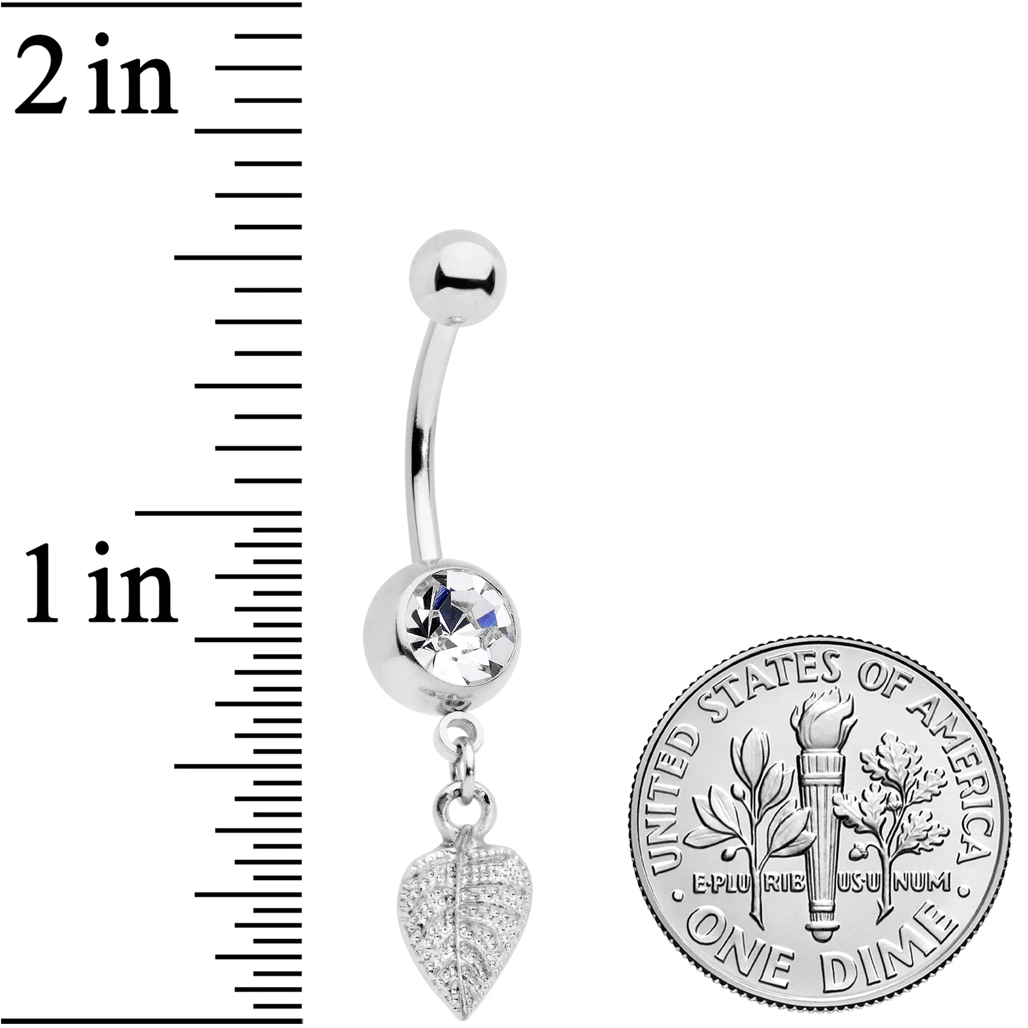 Clear Gem Autumn Lovely Textured Leaf Dangle Belly Ring - Image 2