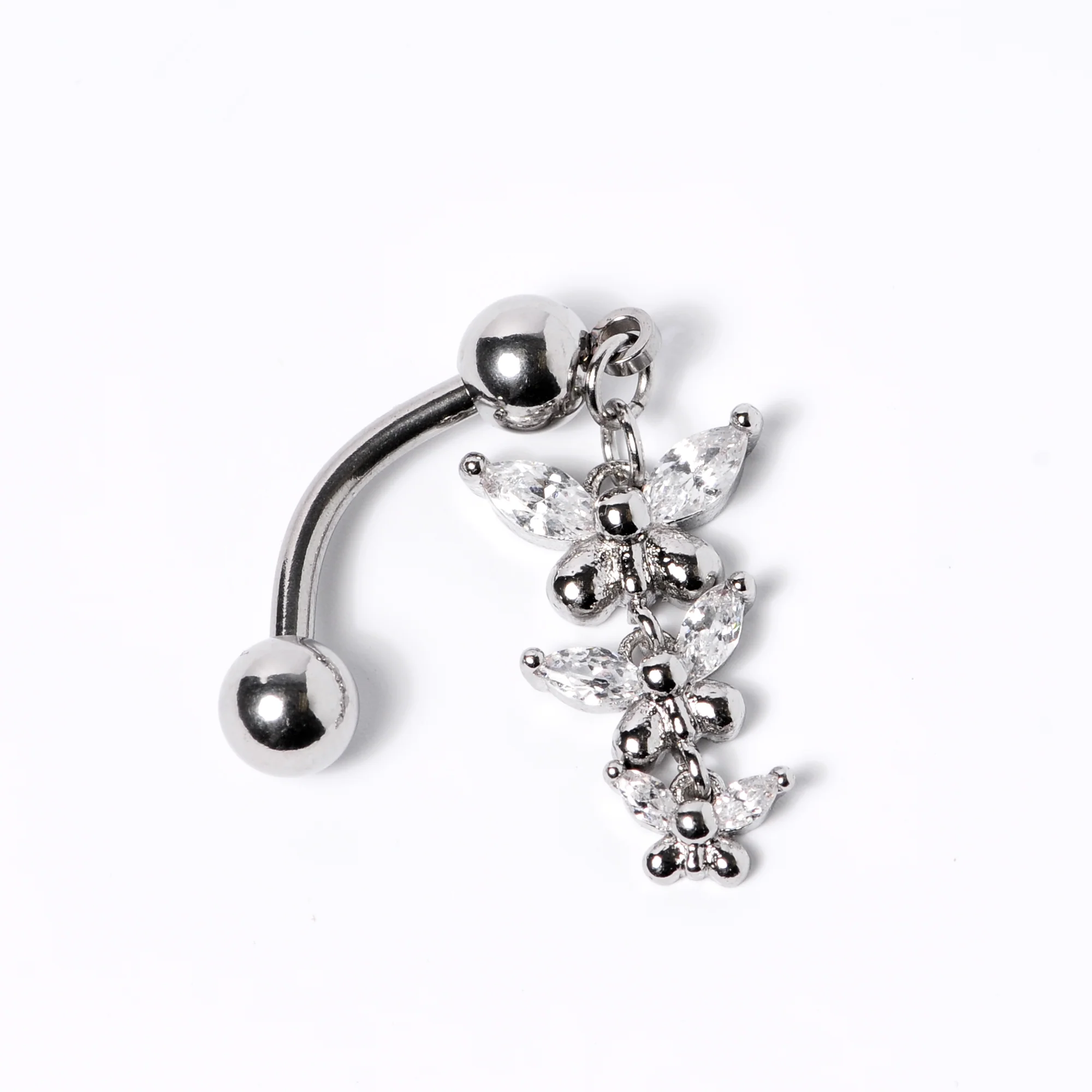 Clear Gem Band of Butterflies Top Mount Dangle Belly Ring - Image 2