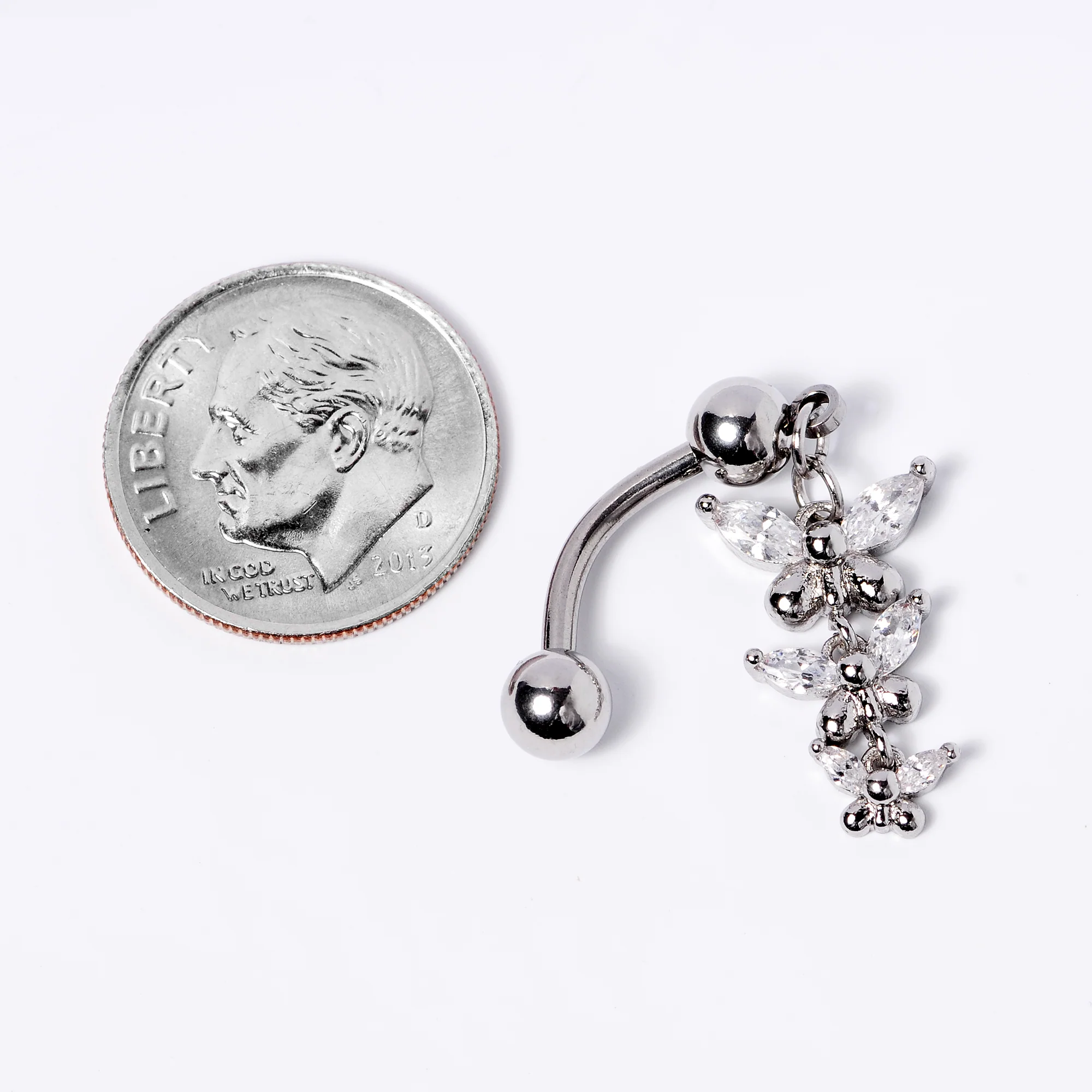 Clear Gem Band of Butterflies Top Mount Dangle Belly Ring - Image 3