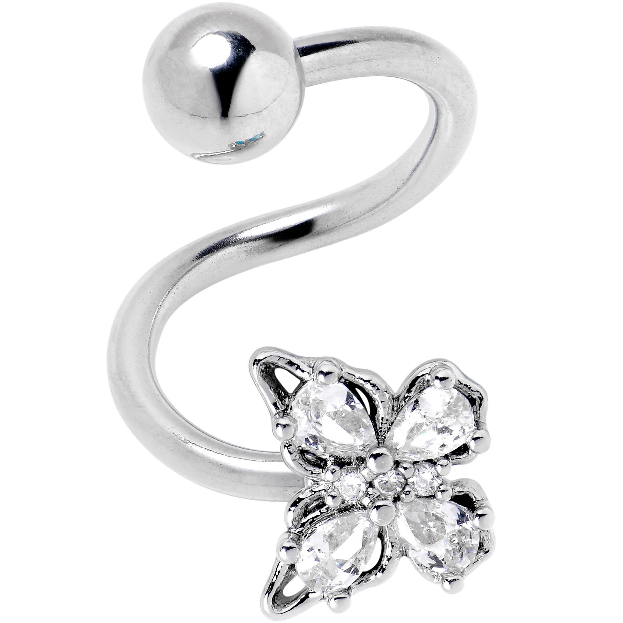 Clear Gem Baroque Beauty Butterfly Spiral Twister Belly Ring - Image 3