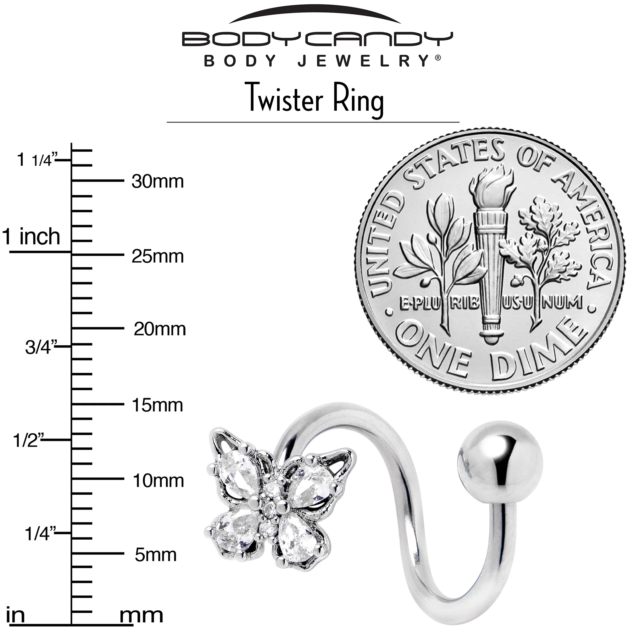 Clear Gem Baroque Beauty Butterfly Spiral Twister Belly Ring - Image 4