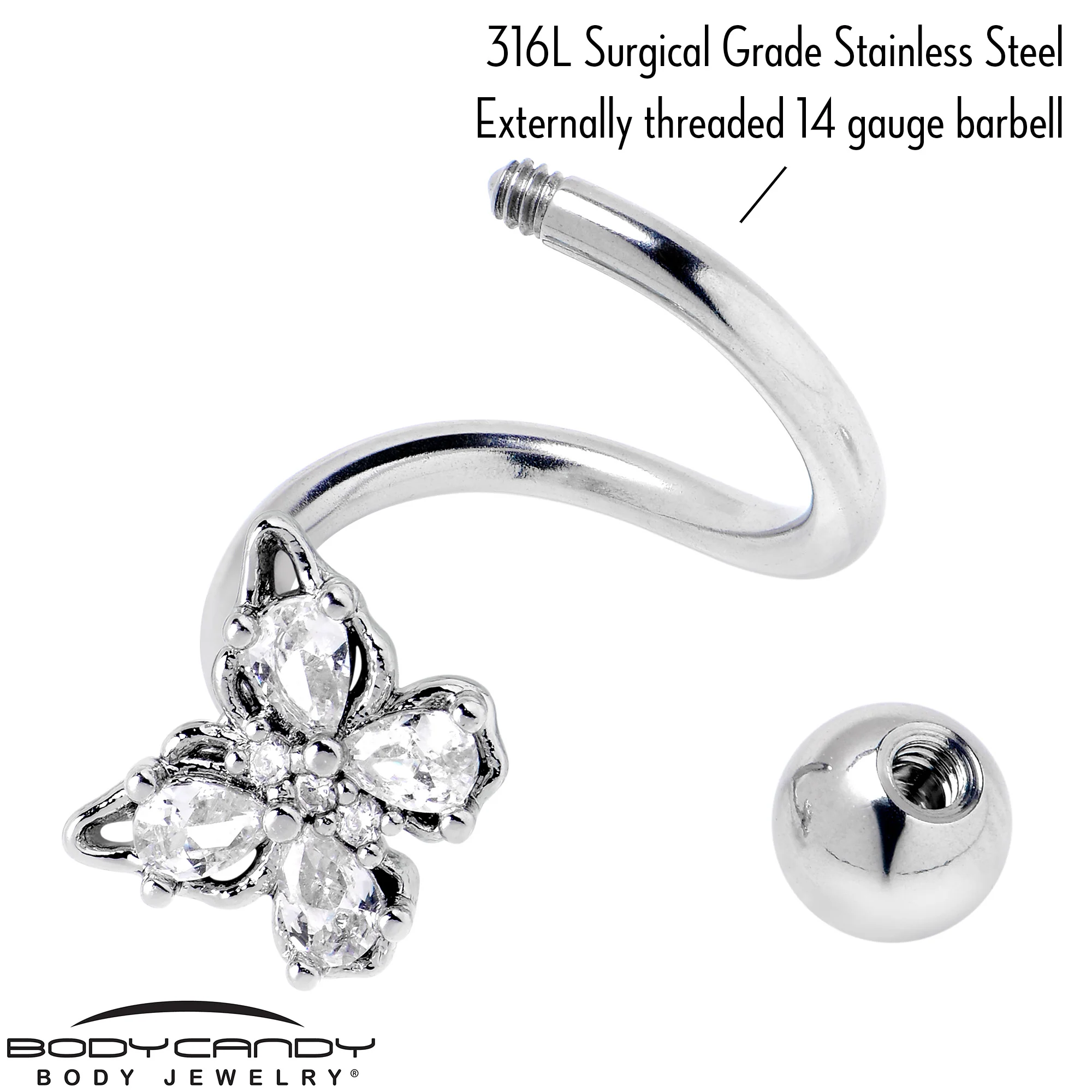 Clear Gem Baroque Beauty Butterfly Spiral Twister Belly Ring - Image 5