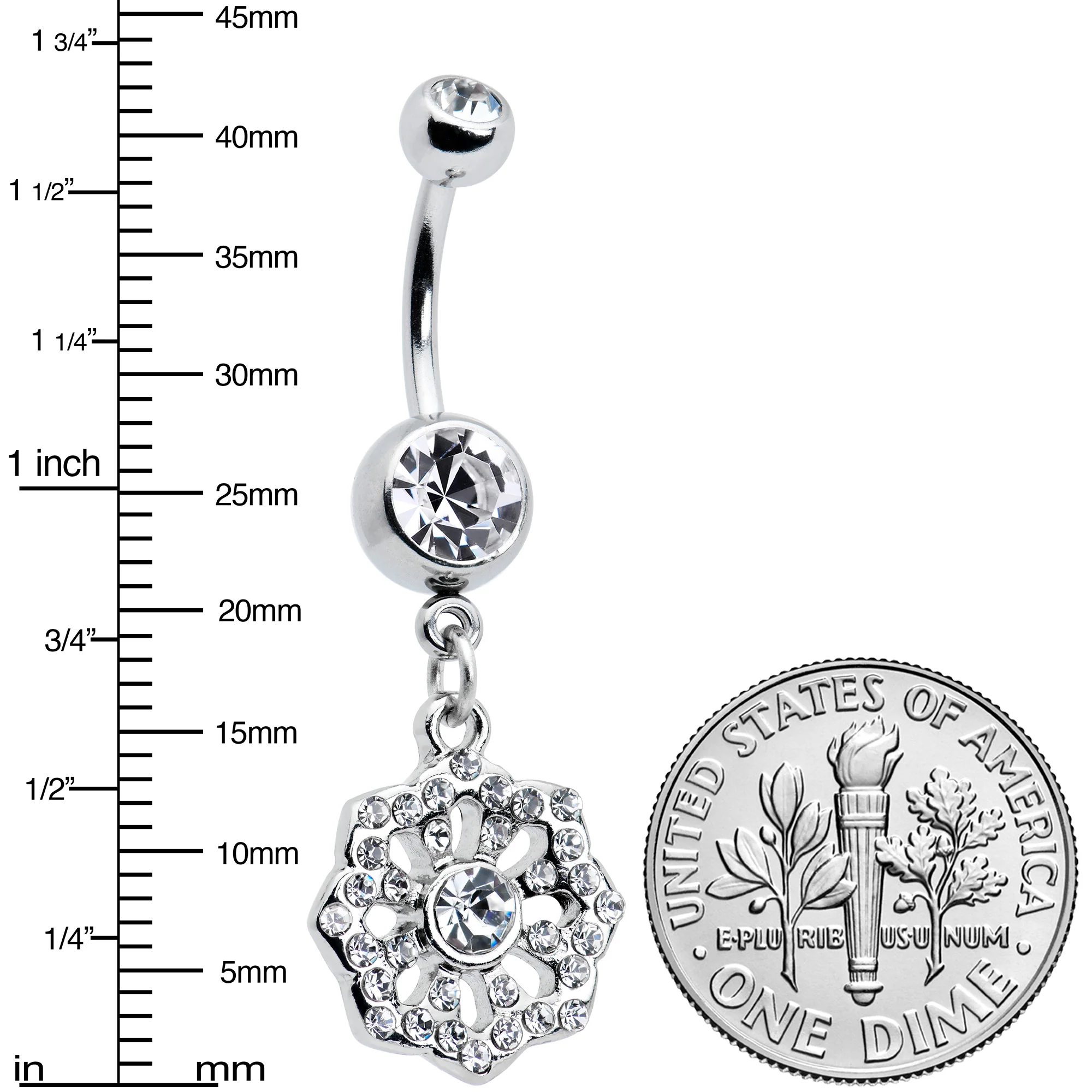 Clear Gem Baroque Fabulous Flower Dangle Belly Ring - Image 3