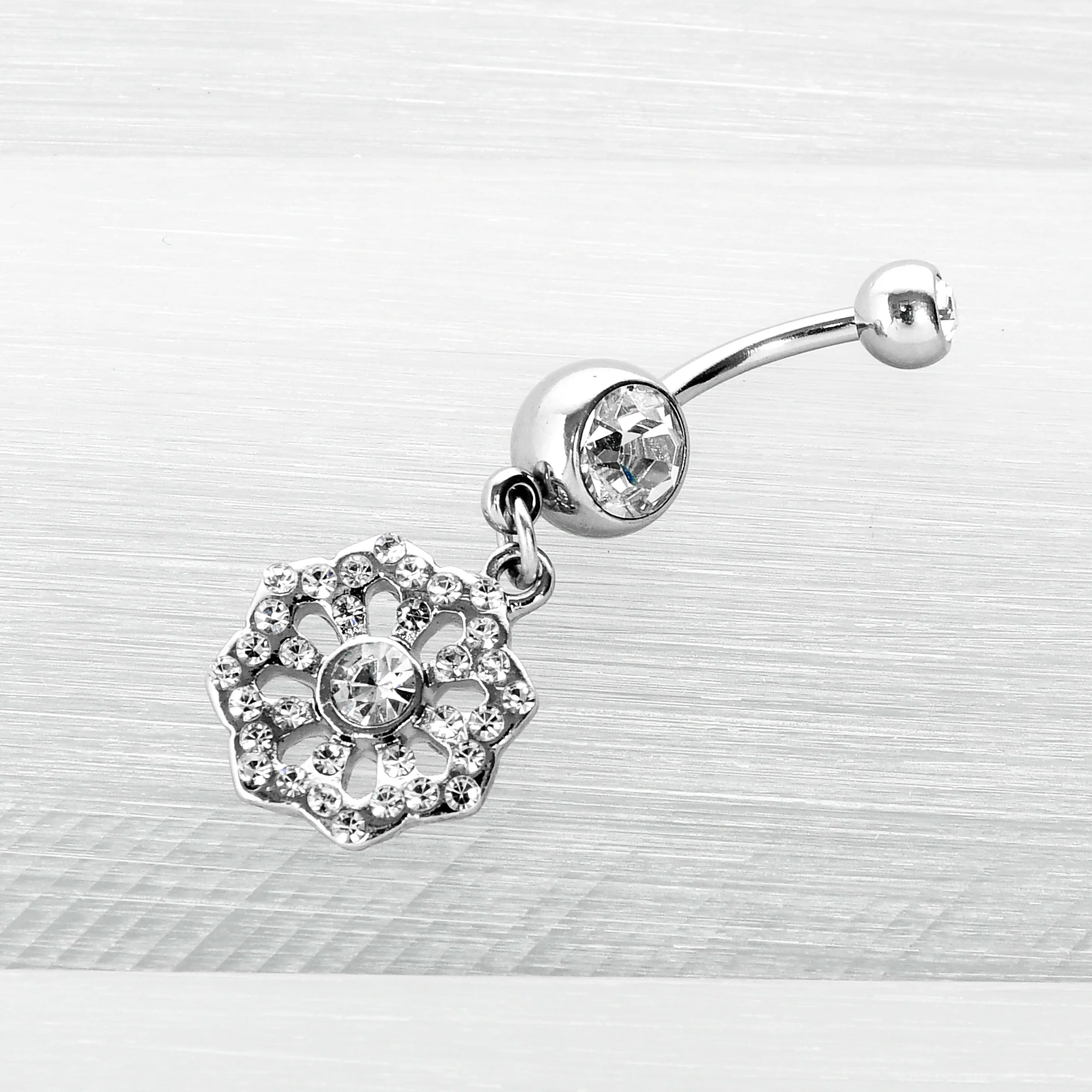 Clear Gem Baroque Fabulous Flower Dangle Belly Ring - Image 5