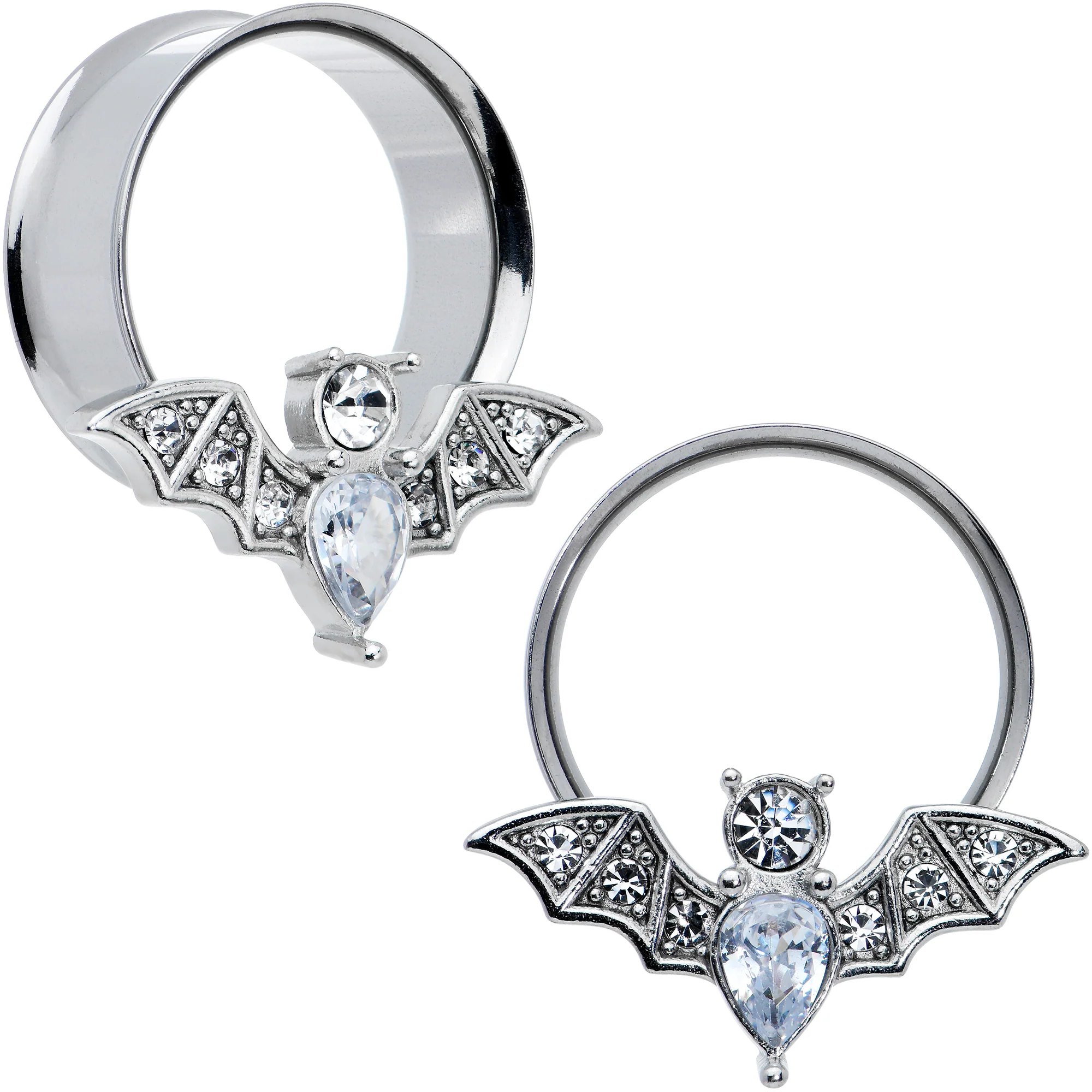 Clear Gem Bat Halloween Double Flare Tunnel Plug Set - Image 12