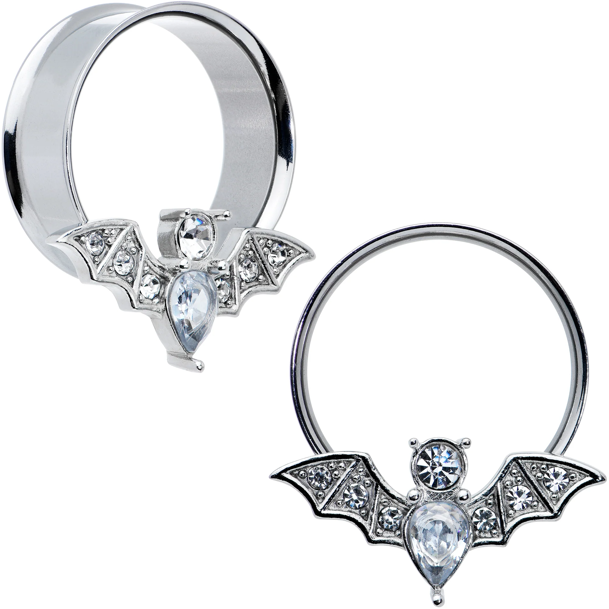 Clear Gem Bat Halloween Double Flare Tunnel Plug Set - Image 13