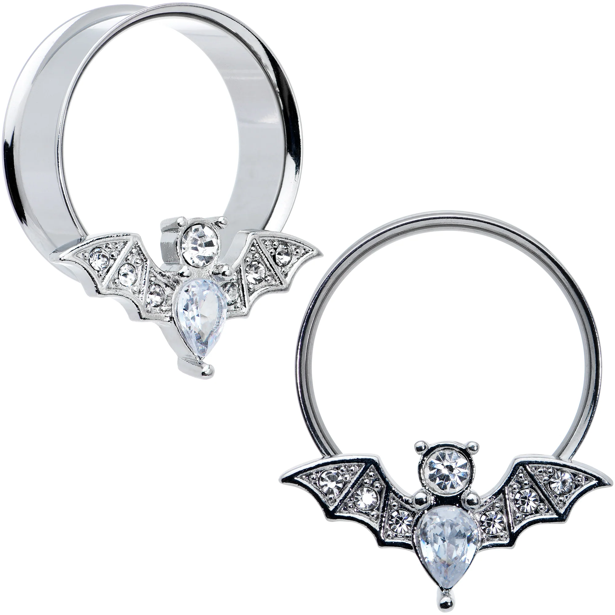 Clear Gem Bat Halloween Double Flare Tunnel Plug Set - Image 14