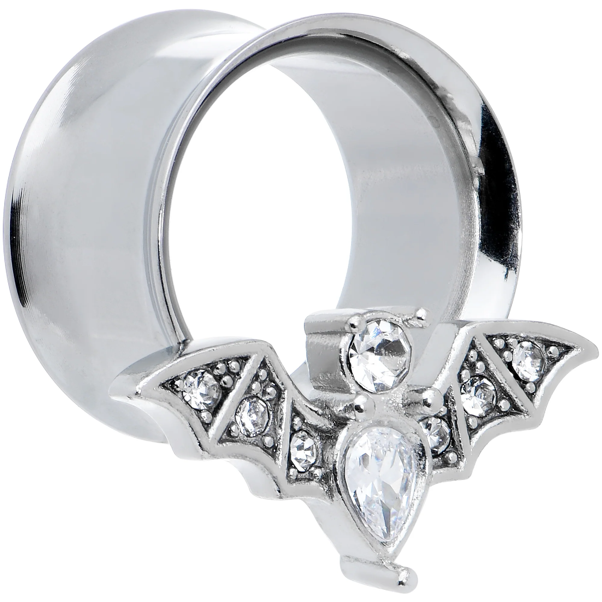 Clear Gem Bat Halloween Double Flare Tunnel Plug Set - Image 2