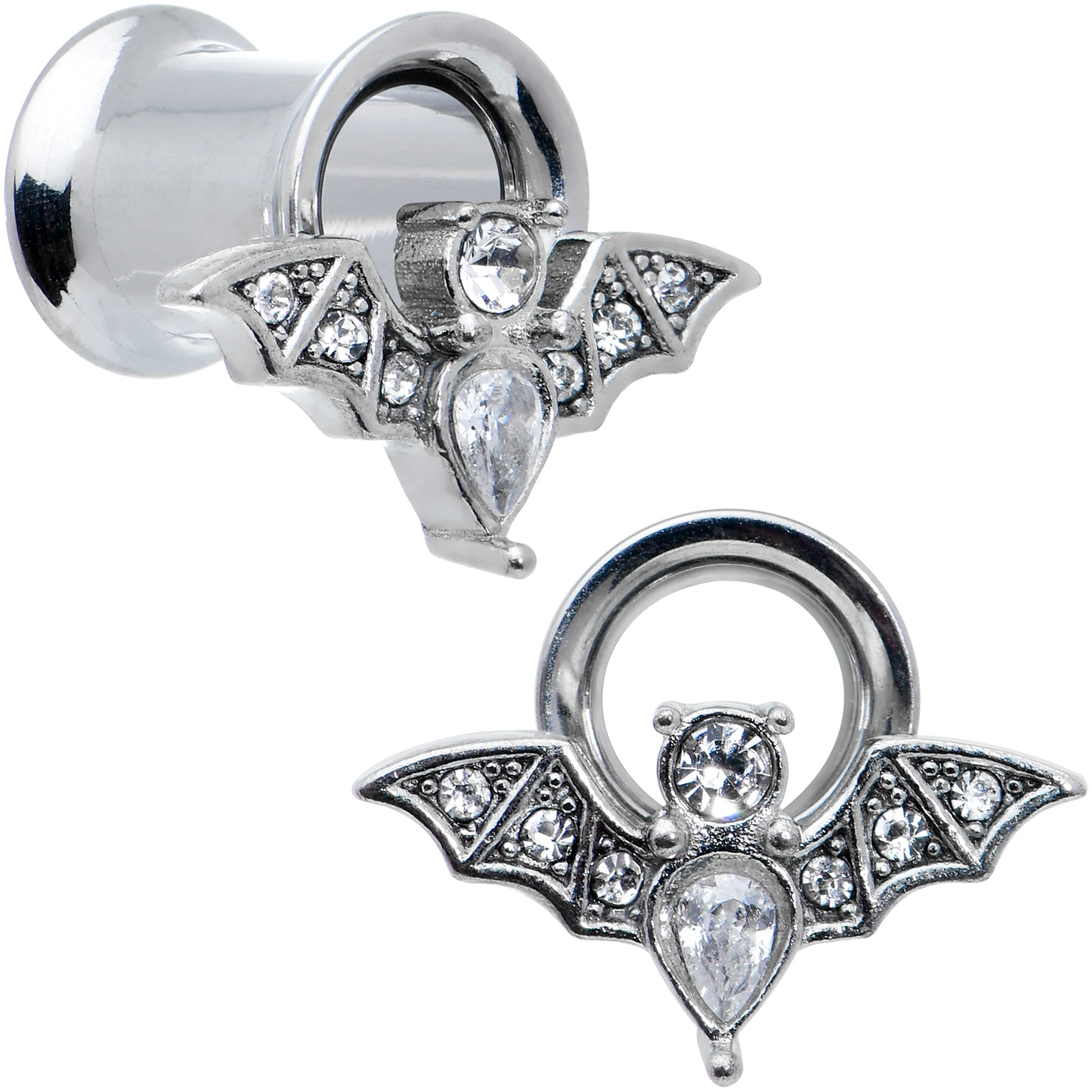 Clear Gem Bat Halloween Double Flare Tunnel Plug Set - Image 5