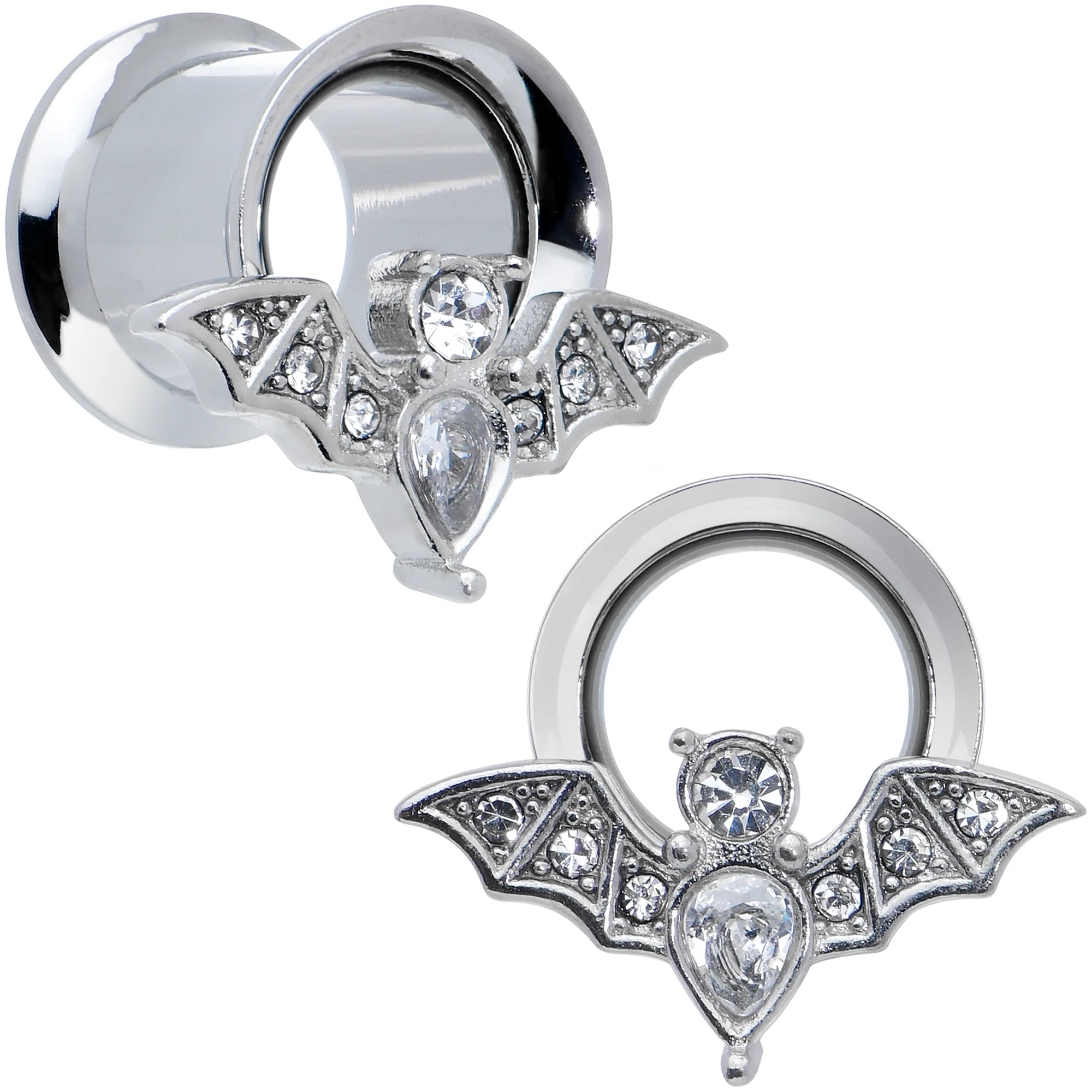 Clear Gem Bat Halloween Double Flare Tunnel Plug Set - Image 6