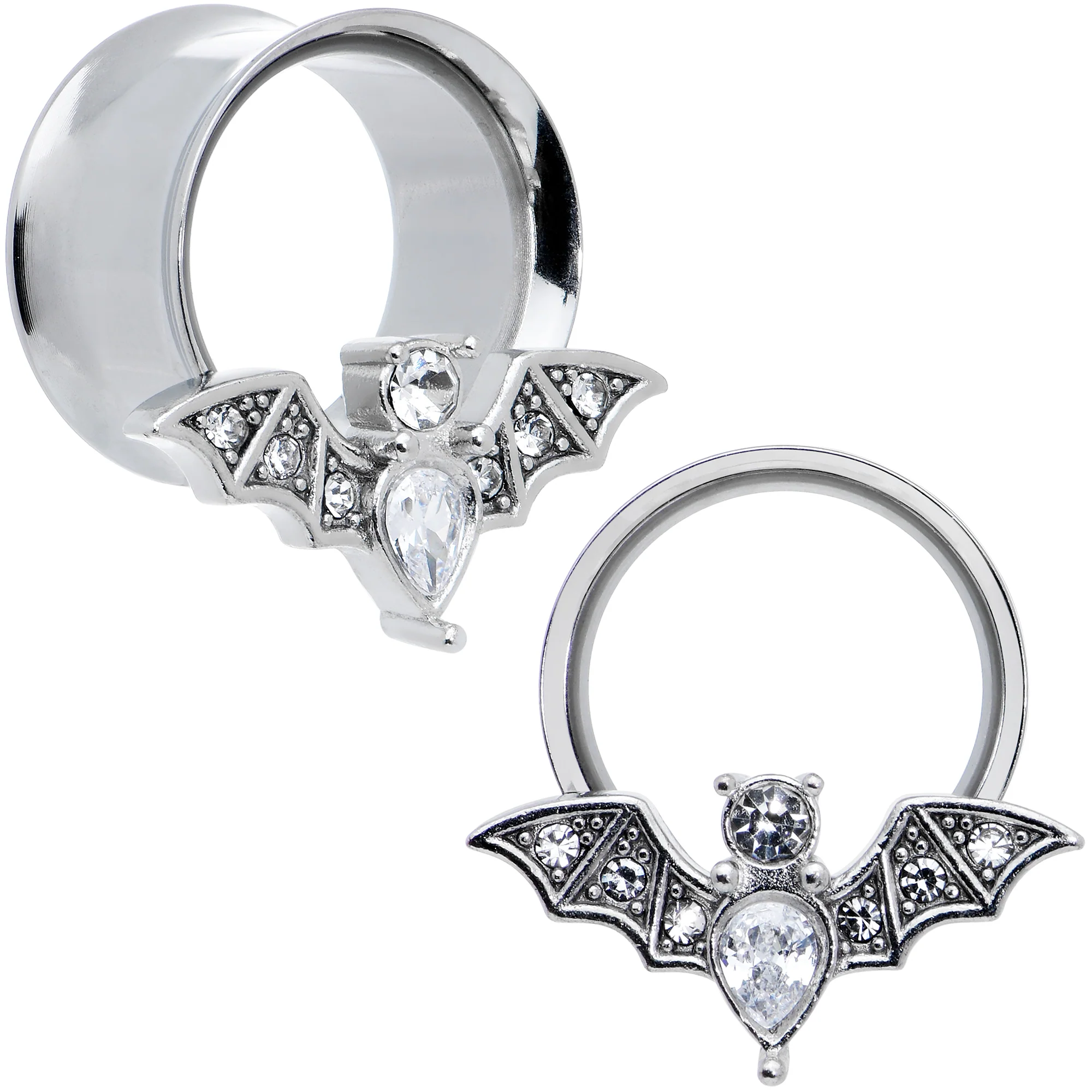 Clear Gem Bat Halloween Double Flare Tunnel Plug Set - Image 7