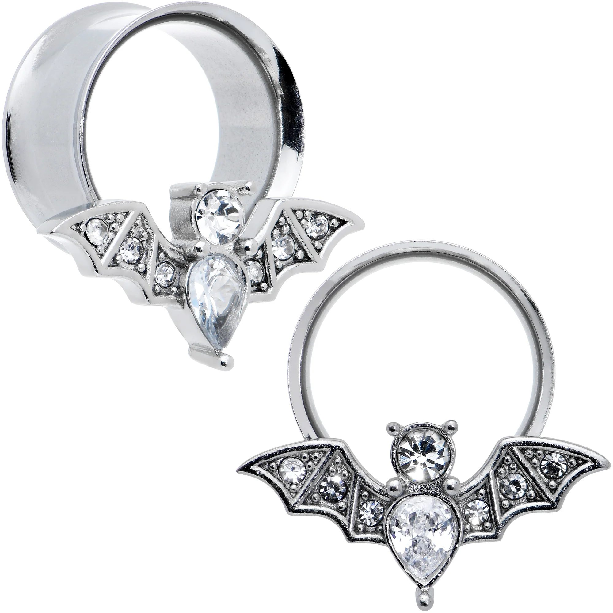 Clear Gem Bat Halloween Double Flare Tunnel Plug Set - Image 8