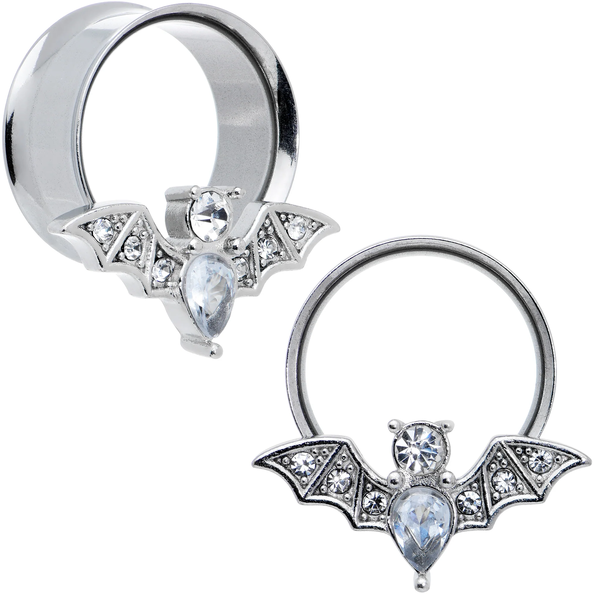 Clear Gem Bat Halloween Double Flare Tunnel Plug Set - Image 9