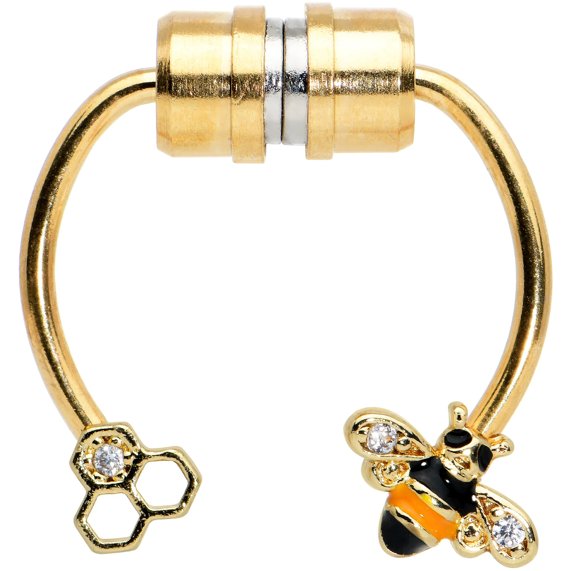 Clear Gem Bee Hive Gold Tone Non Pierced Magnetic Clip On Fake Septum Ring - Image 2