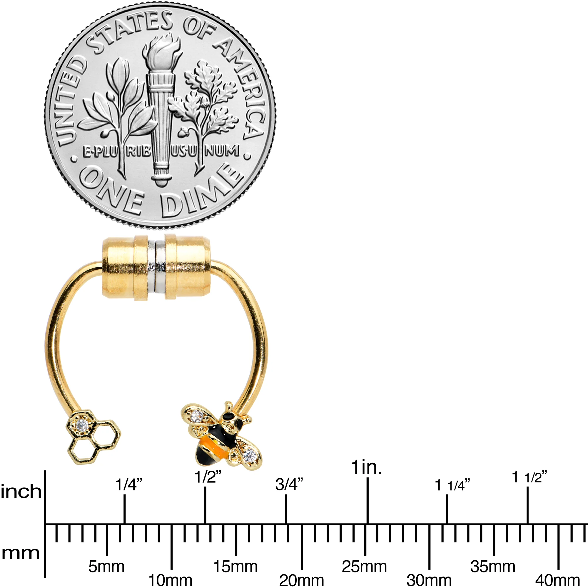 Clear Gem Bee Hive Gold Tone Non Pierced Magnetic Clip On Fake Septum Ring - Image 5