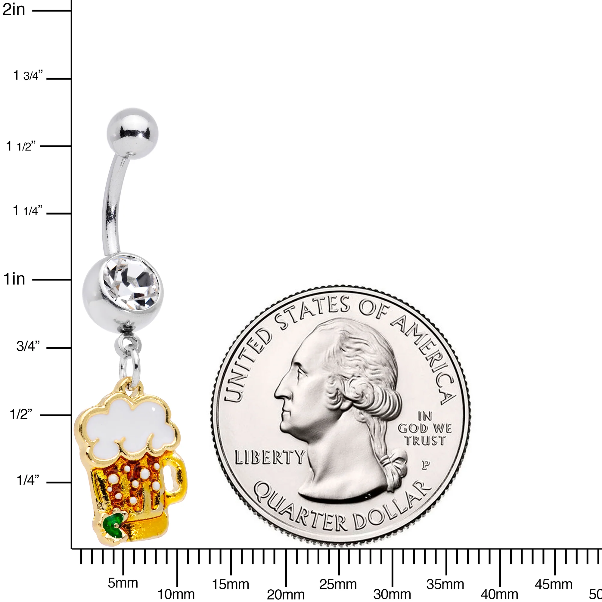 Clear Gem Beer Mug St Patricks Day Dangle Belly Ring - Image 2
