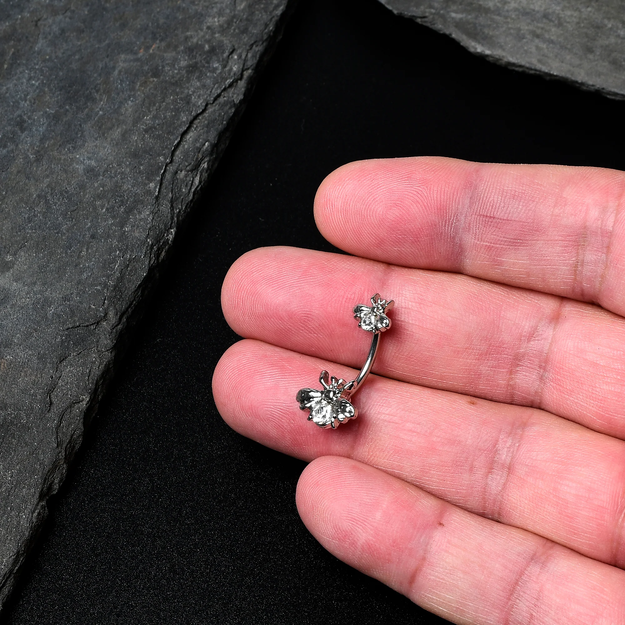 Clear Gem Bees Beautiful Insect Double Mount Belly Ring - Image 2