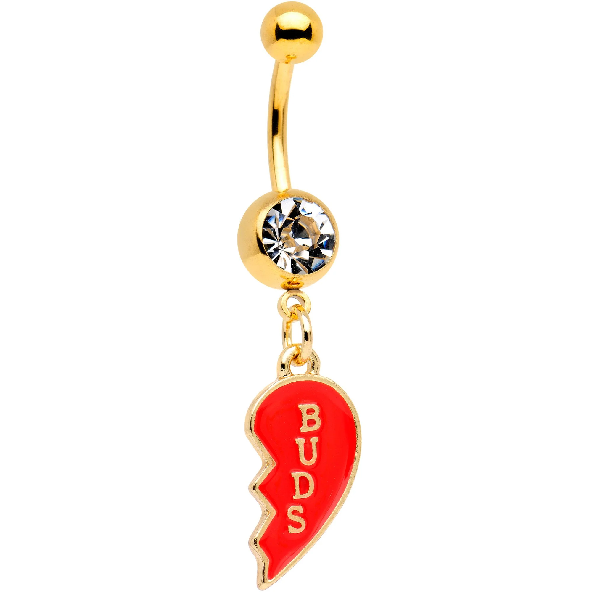 Clear Gem Best Buds Heart Dangle Belly Ring Set of 2 - Image 4