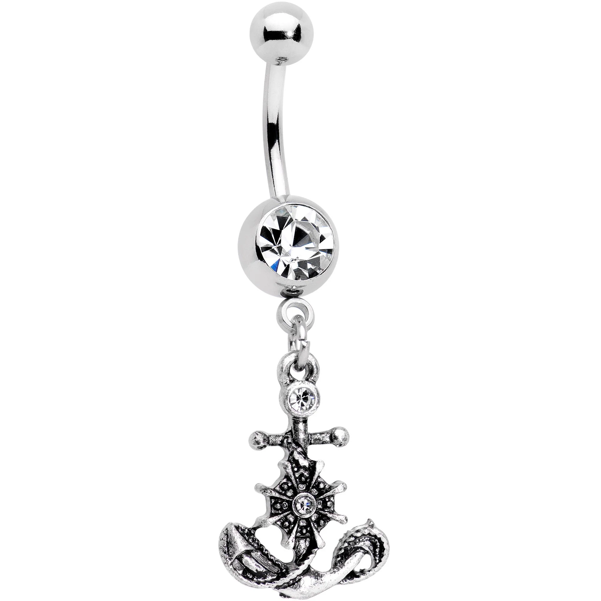 Clear Gem Best Friend Nautical Dangle Belly Ring Set of 2 - Image 2