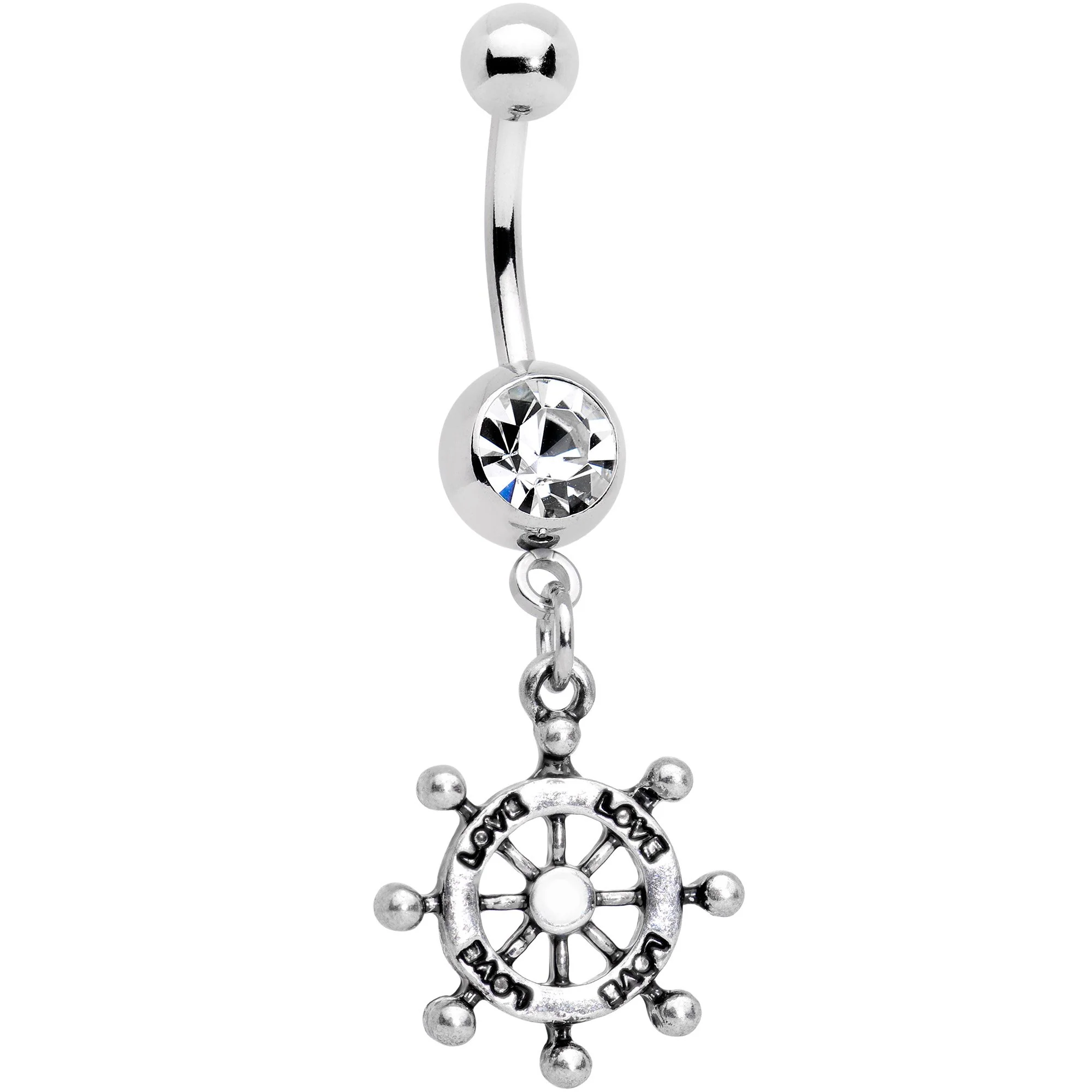 Clear Gem Best Friend Nautical Dangle Belly Ring Set of 2 - Image 3