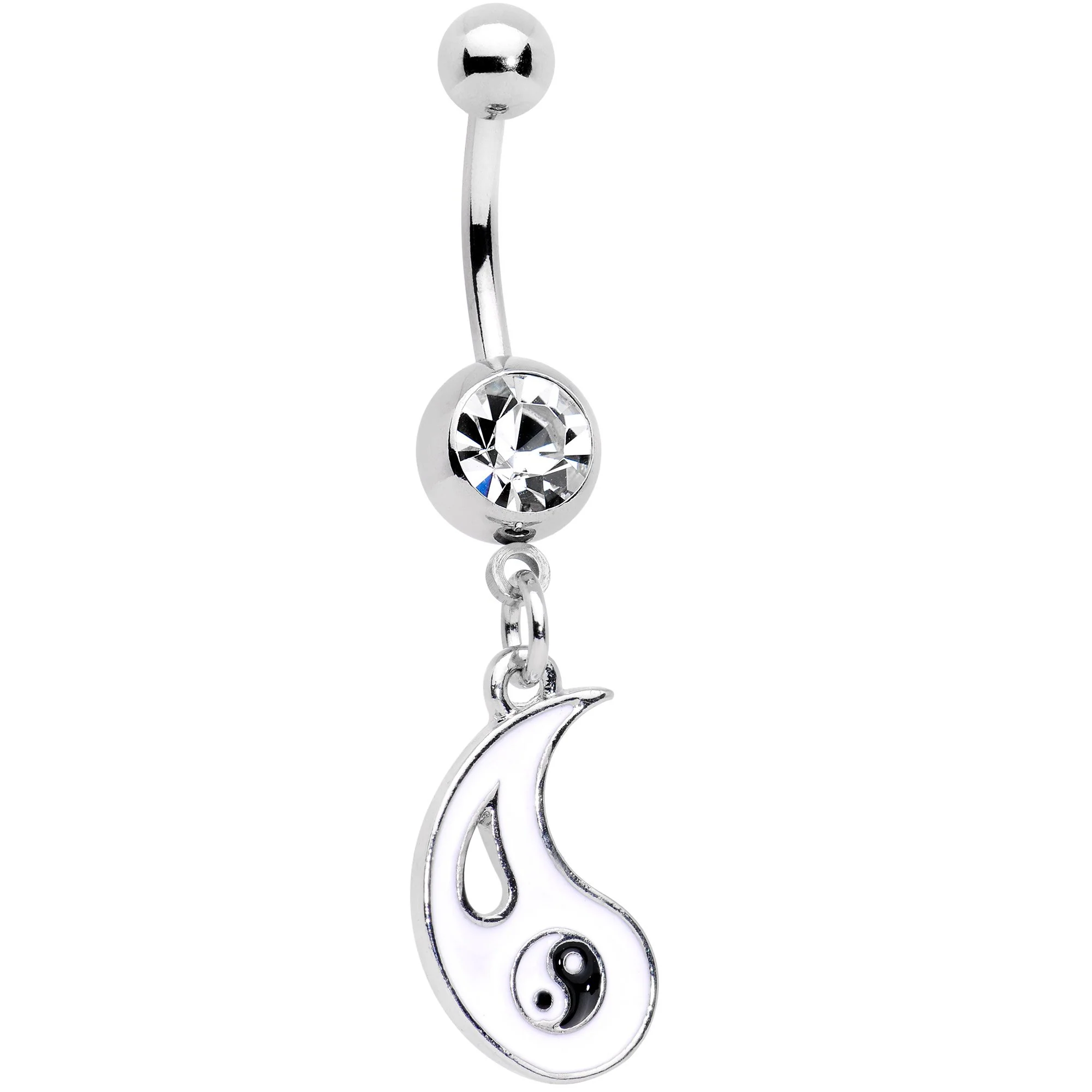Clear Gem Best Friend Yin and Yang Dangle Belly Ring Set of 2 - Image 3
