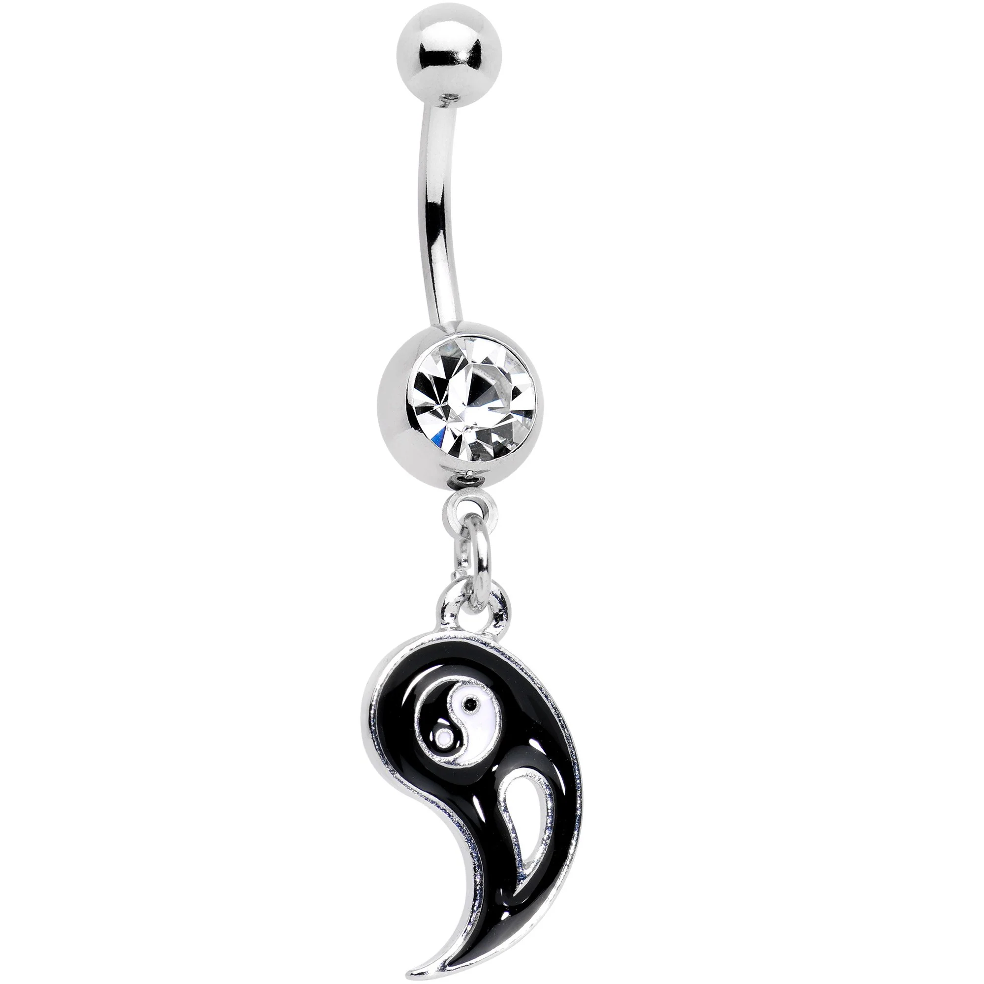 Clear Gem Best Friend Yin and Yang Dangle Belly Ring Set of 2 - Image 4