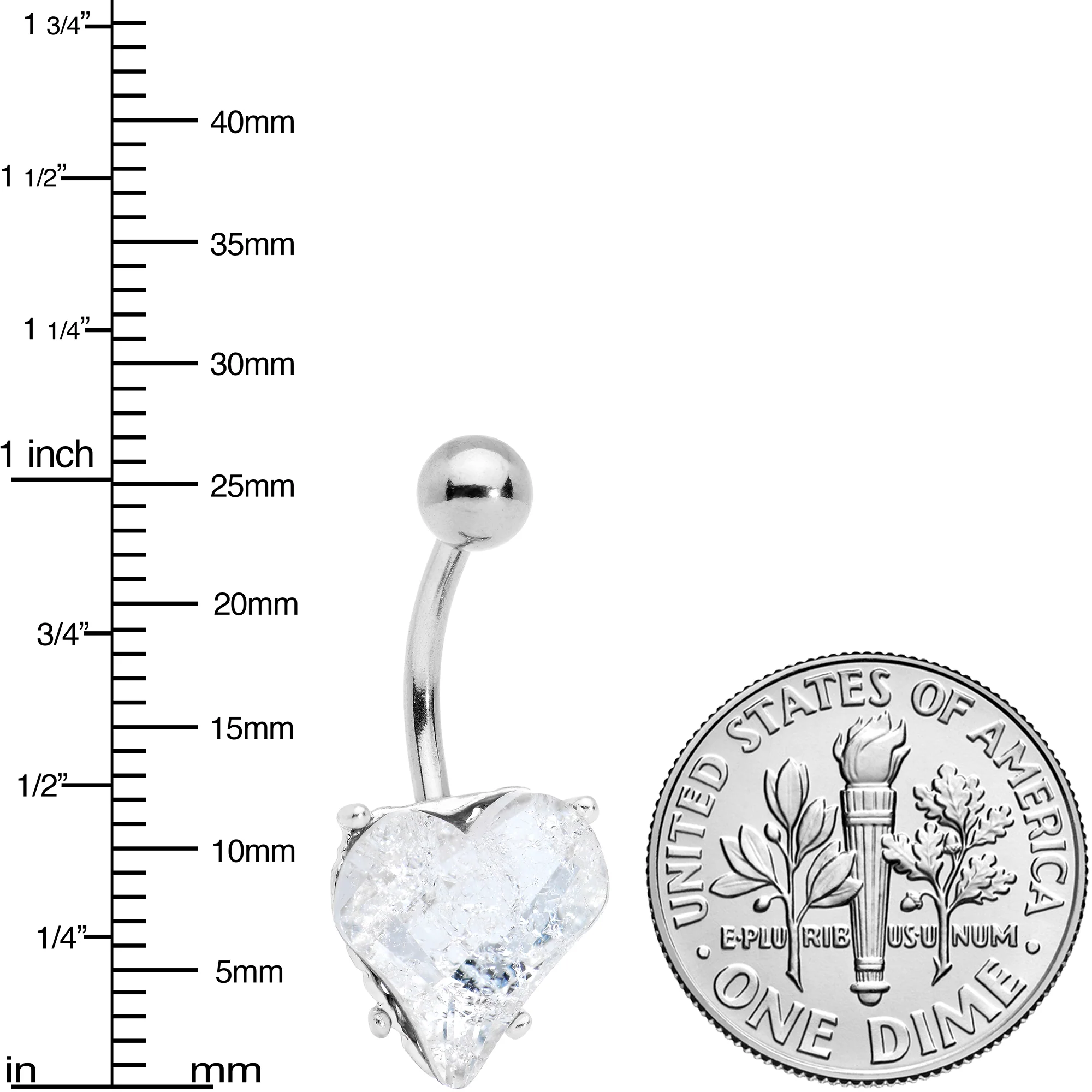 Clear Gem Big Heart Valentines Belly Ring - Image 2