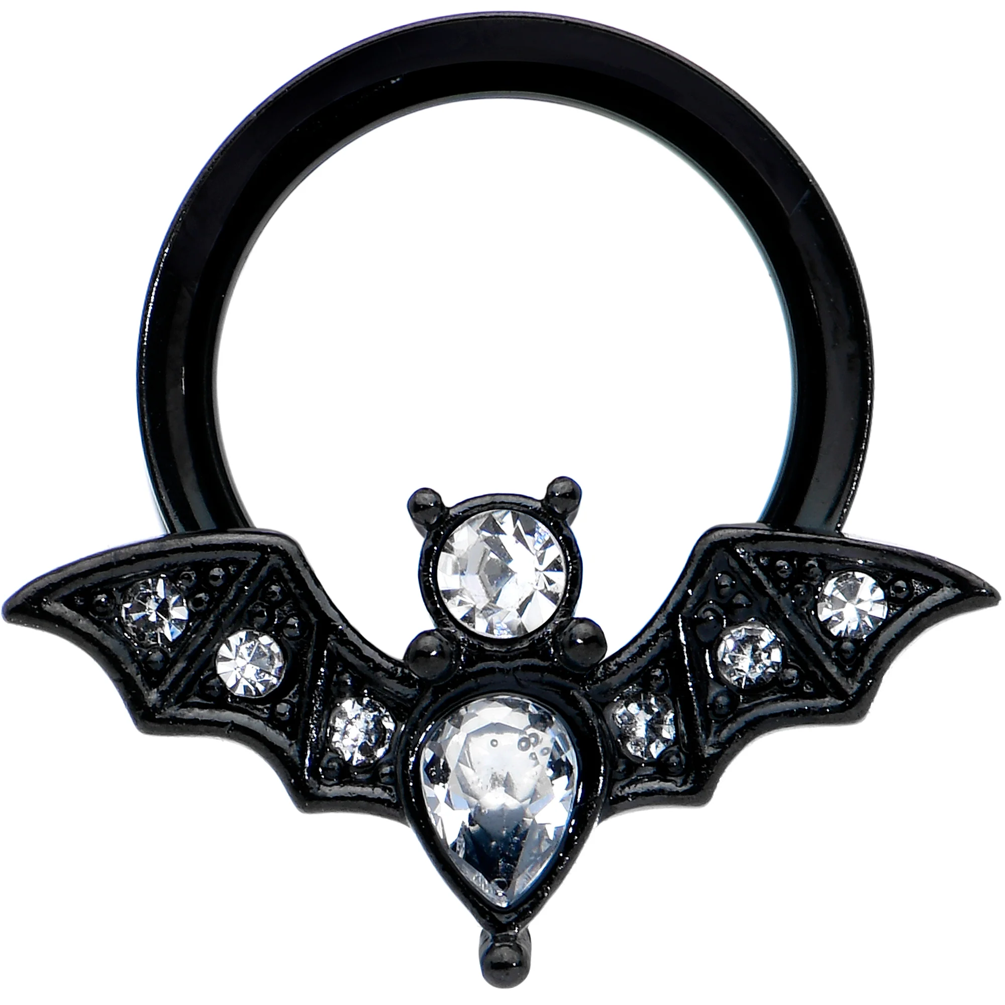 Clear Gem Black Bat Halloween Double Flare Tunnel Plug Set - Image 3