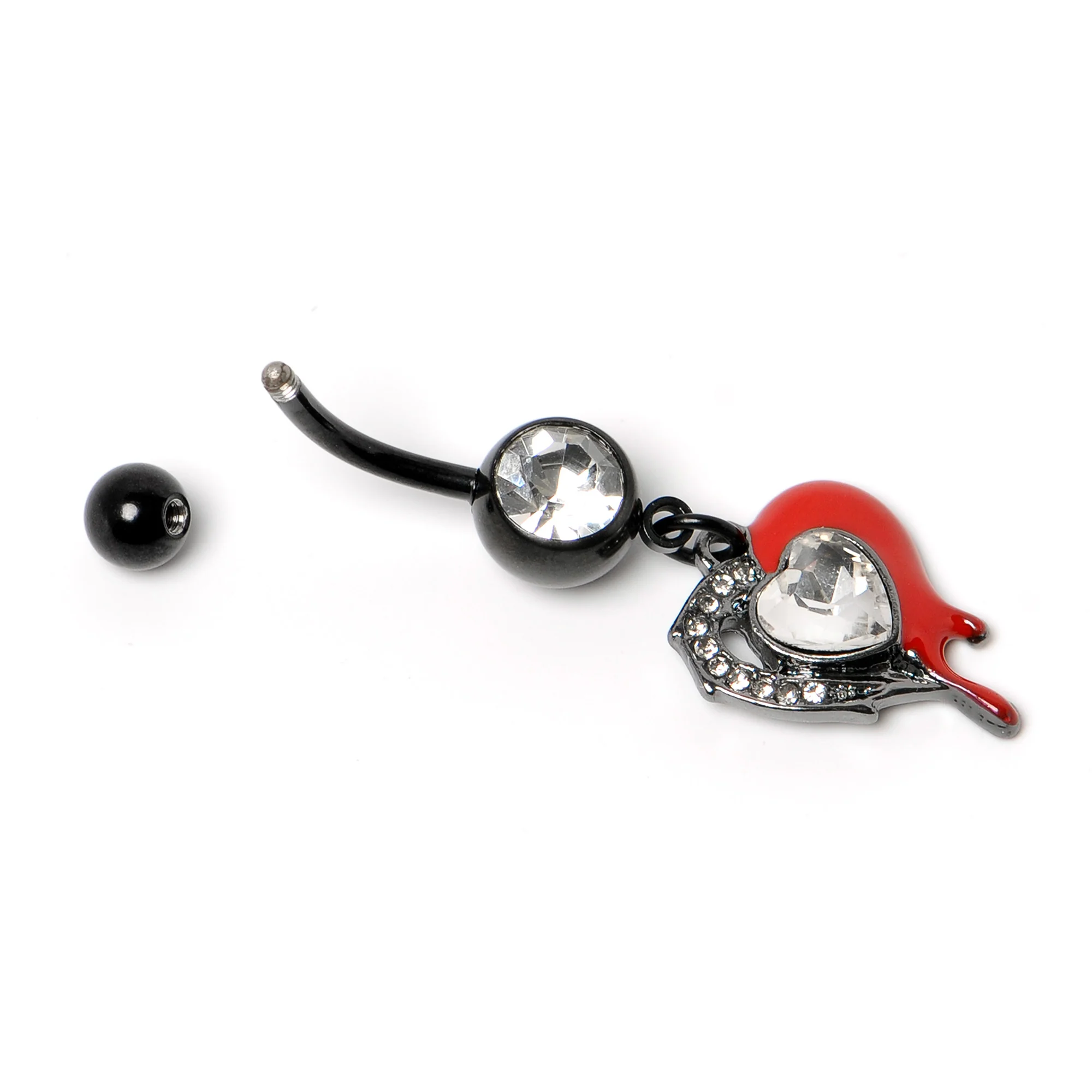 Clear Gem Black Bleeding Heart Dangle Belly Ring - Image 5