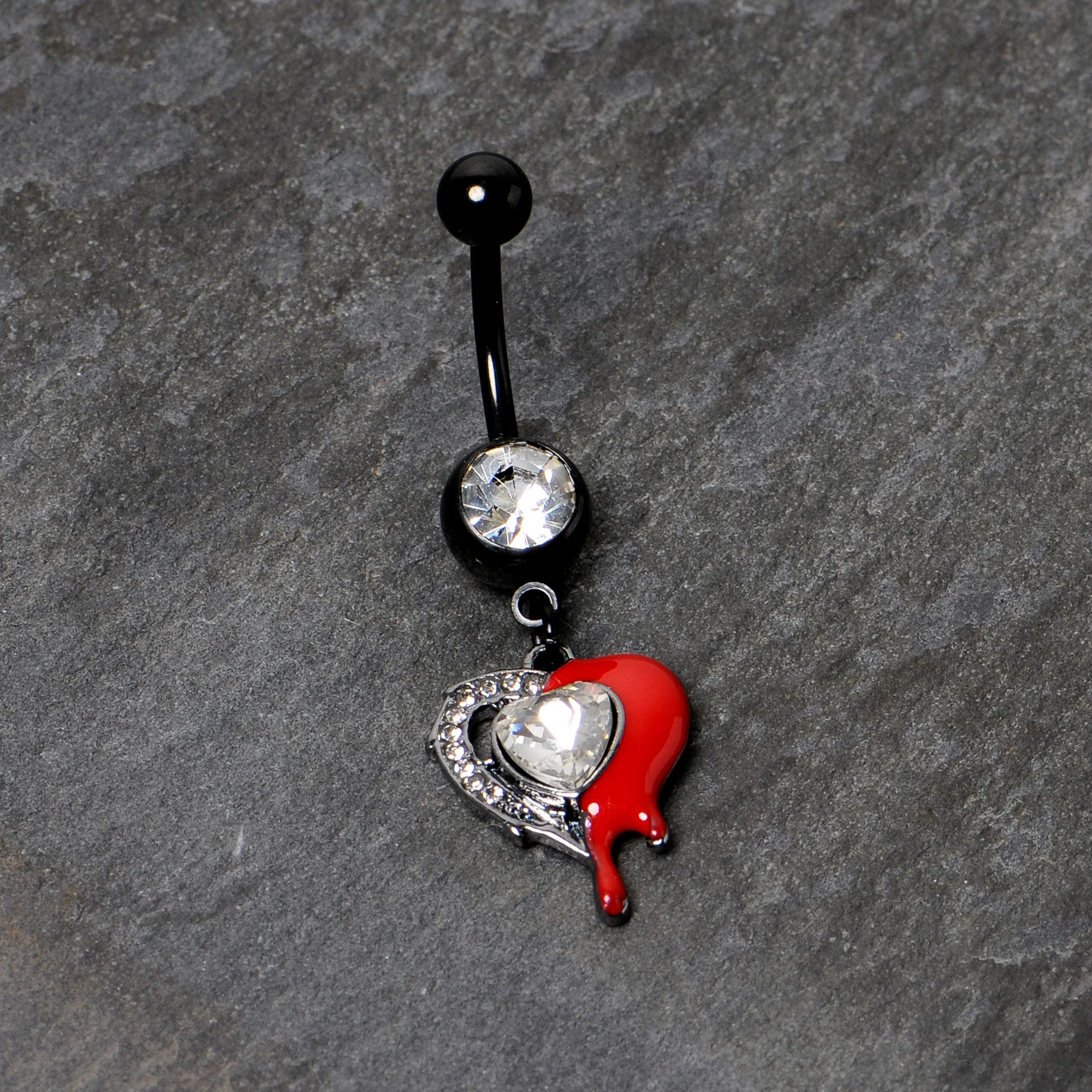 Clear Gem Black Bleeding Heart Dangle Belly Ring - Image 6