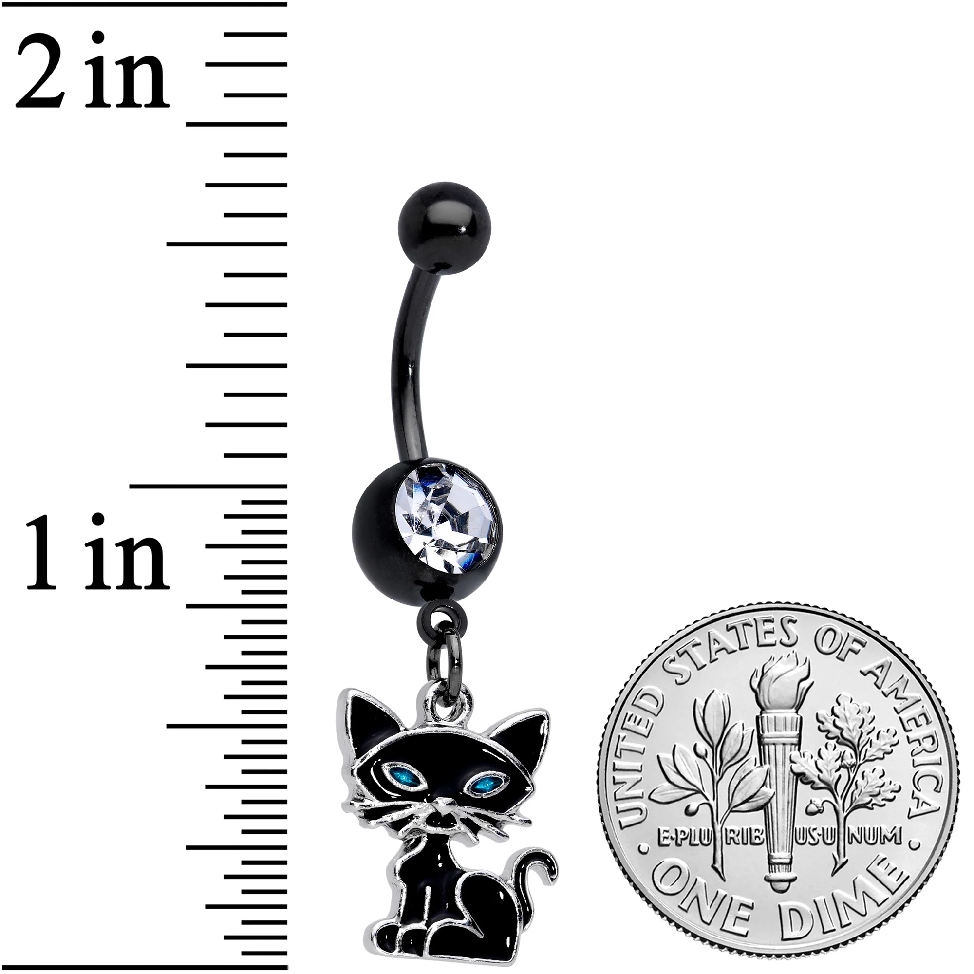 Clear Gem Black Blue Eyed Black Cat Dangle Belly Ring - Image 3