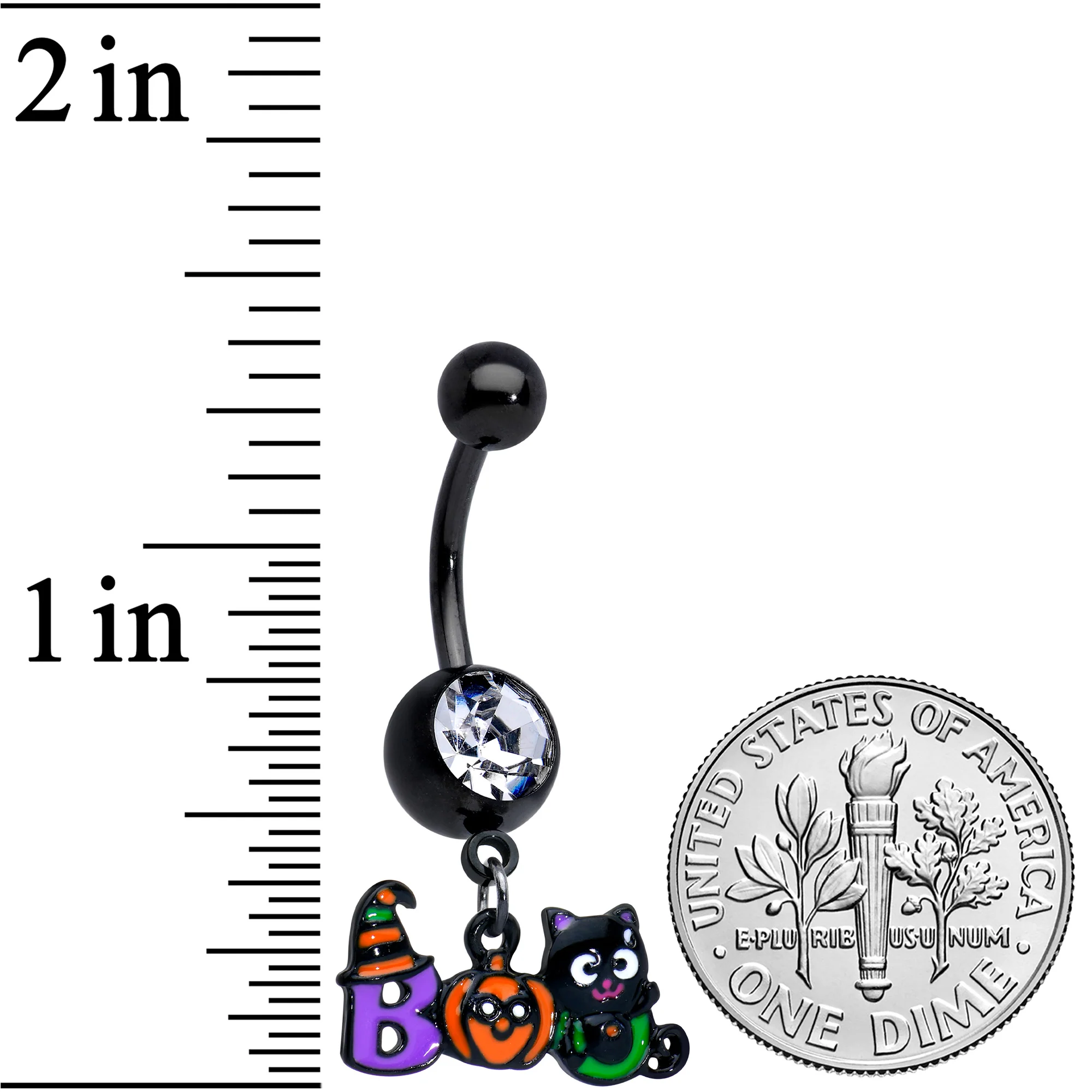 Clear Gem Black Boo Party Halloween Dangle Belly Ring - Image 2