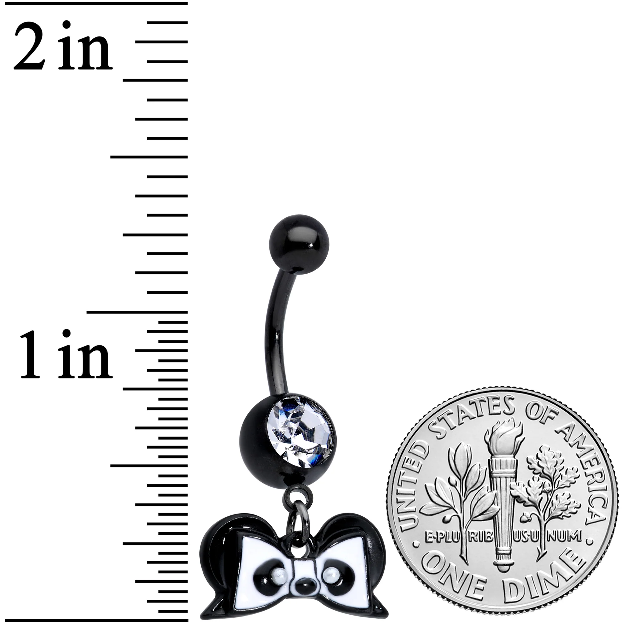 Clear Gem Black Bow Panda Bear Dangle Belly Ring - Image 2