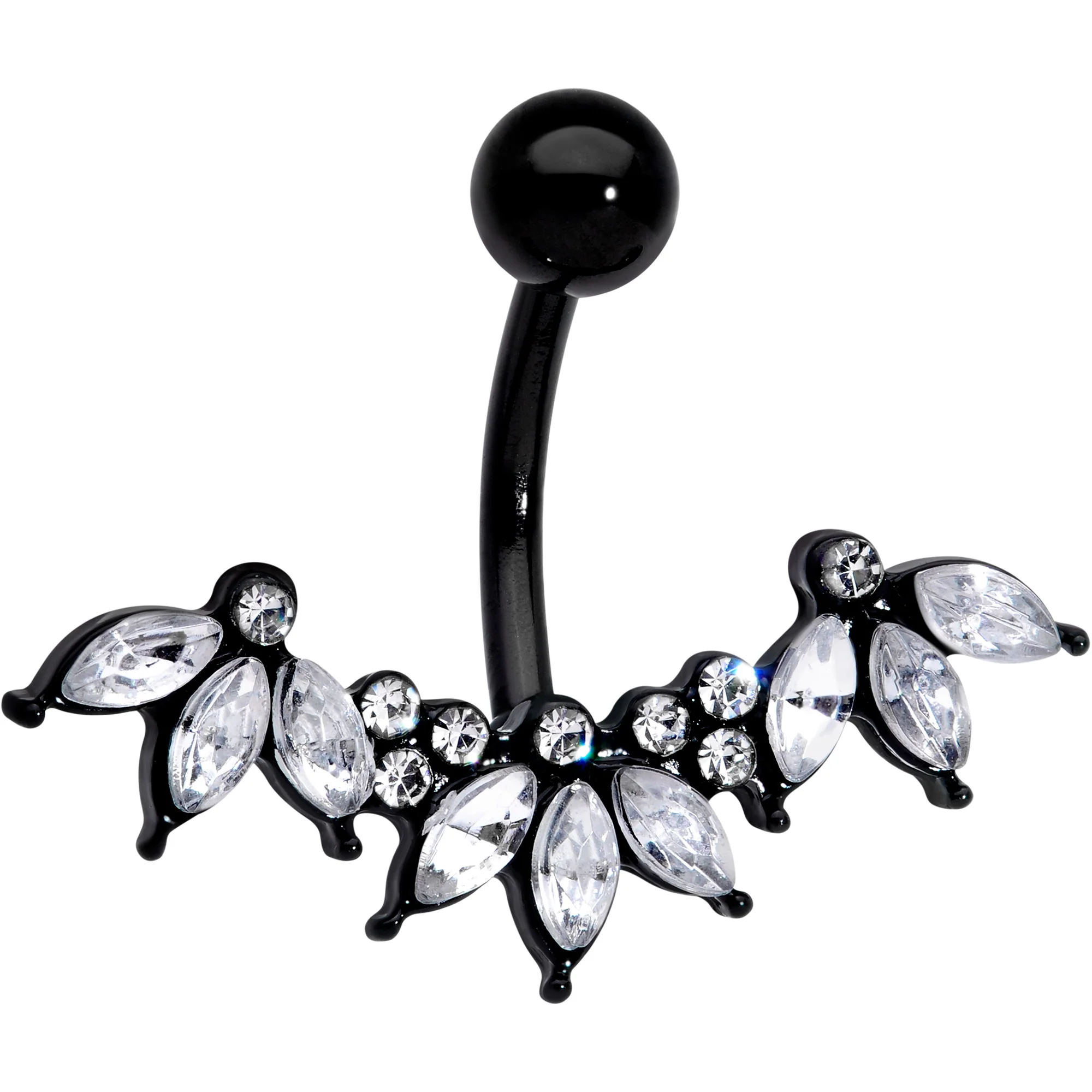 Clear Gem Black Clusters Belly Ring - Image 2