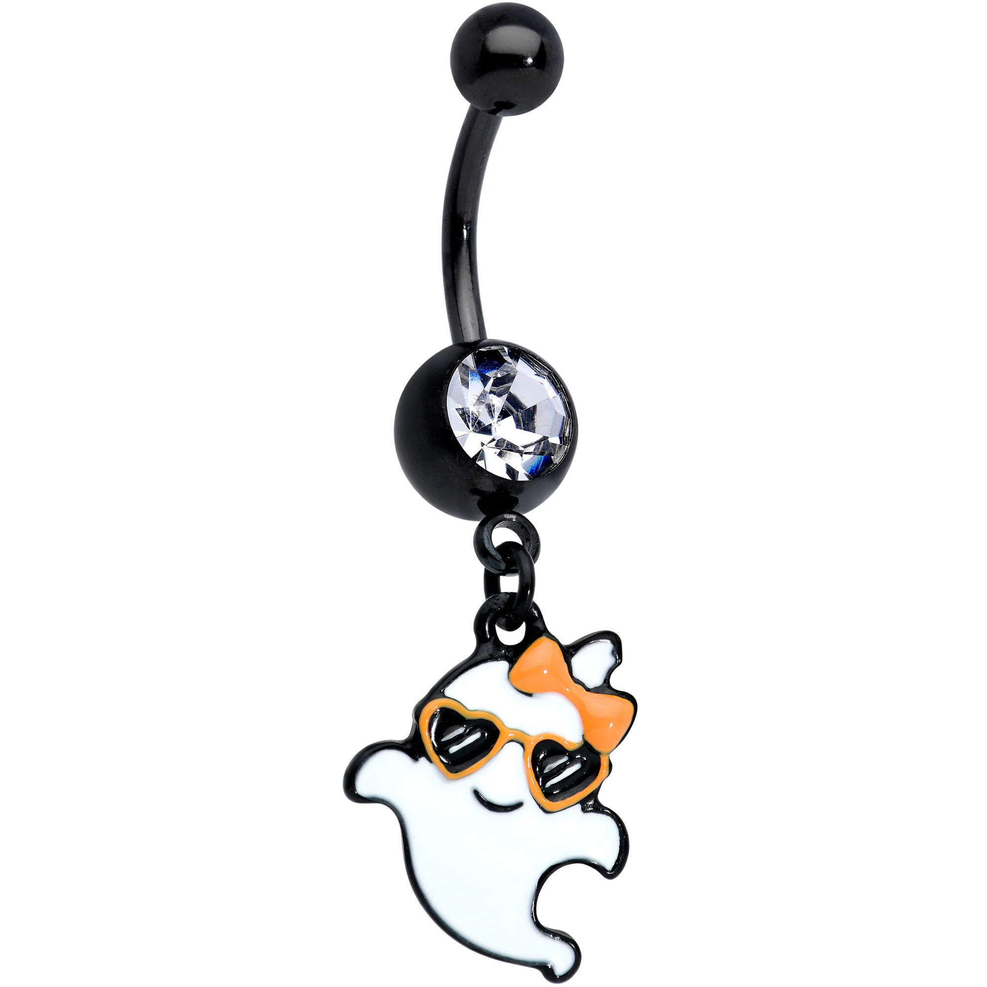 Clear Gem Black Date Night Ghosts Halloween Dangle Belly Ring Set of 2 - Image 3