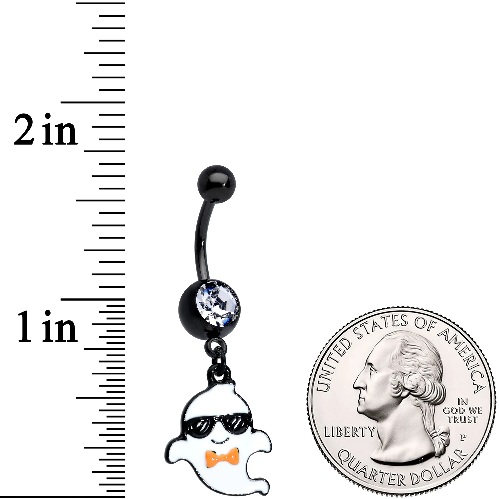Clear Gem Black Date Night Ghosts Halloween Dangle Belly Ring Set of 2 - Image 4