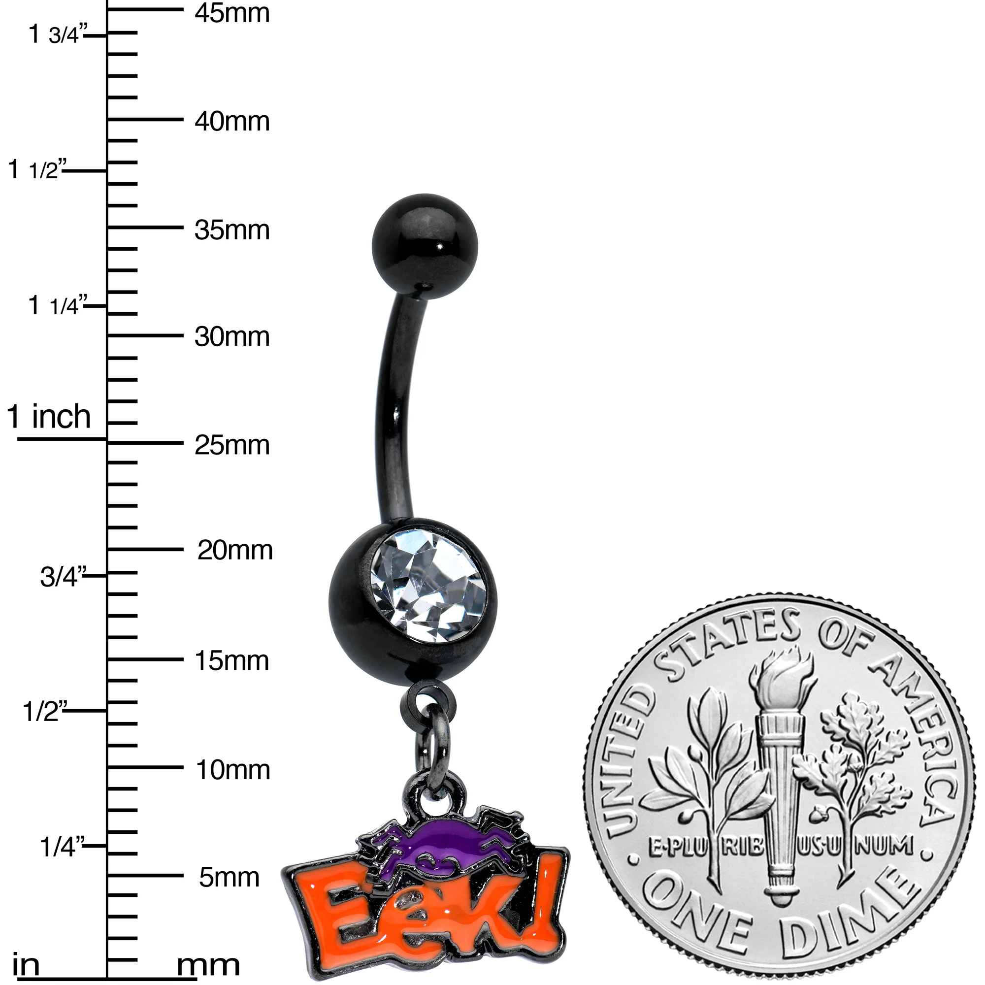Clear Gem Black Eek Purple Spider Halloween Dangle Belly Ring - Image 2