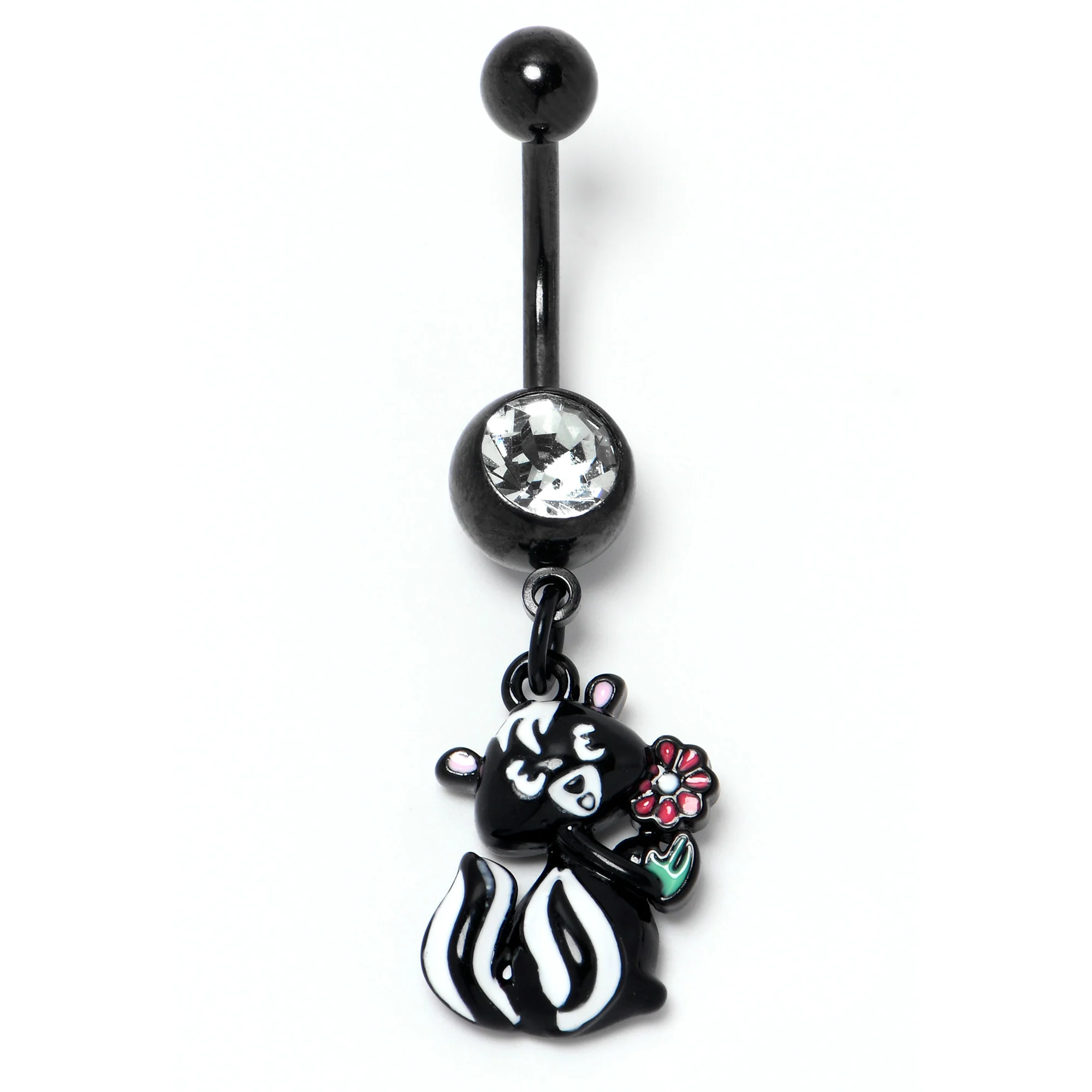 Clear Gem Black Funky Skunk Dangle Belly Ring - Image 4