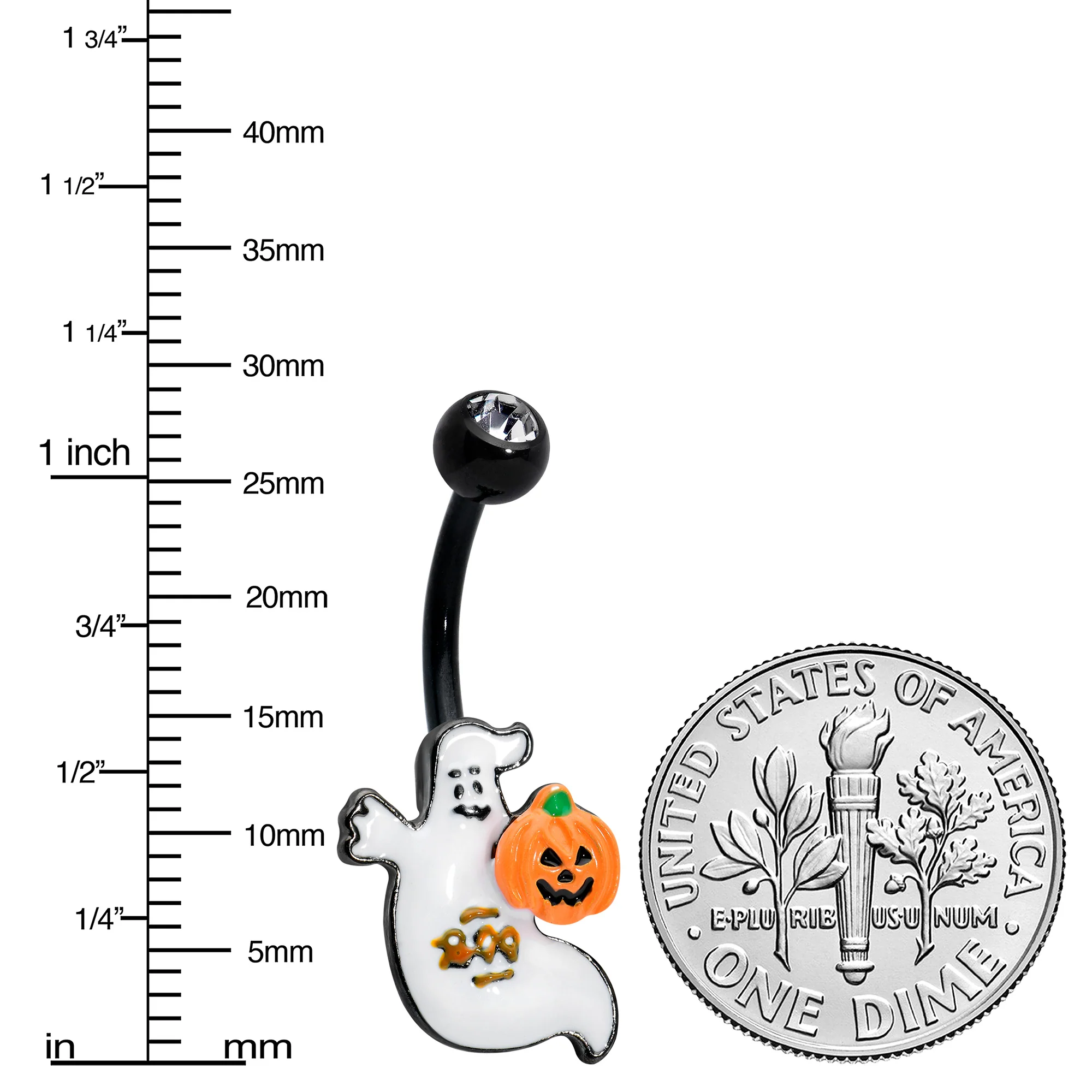 Clear Gem Black Ghost Pumpkin Boo Halloween Belly Ring - Image 3