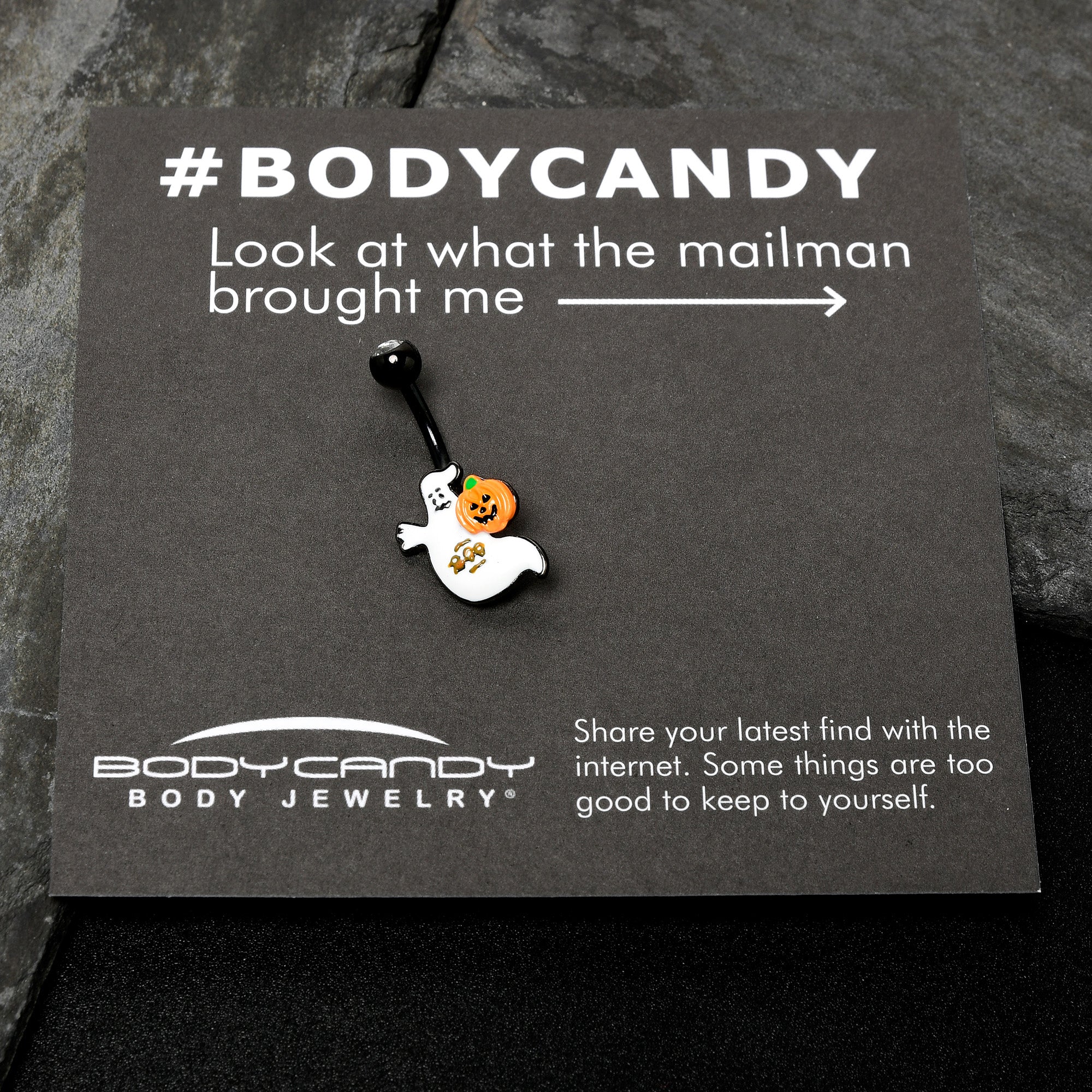 Clear Gem Black Ghost Pumpkin Boo Halloween Belly Ring - Image 8