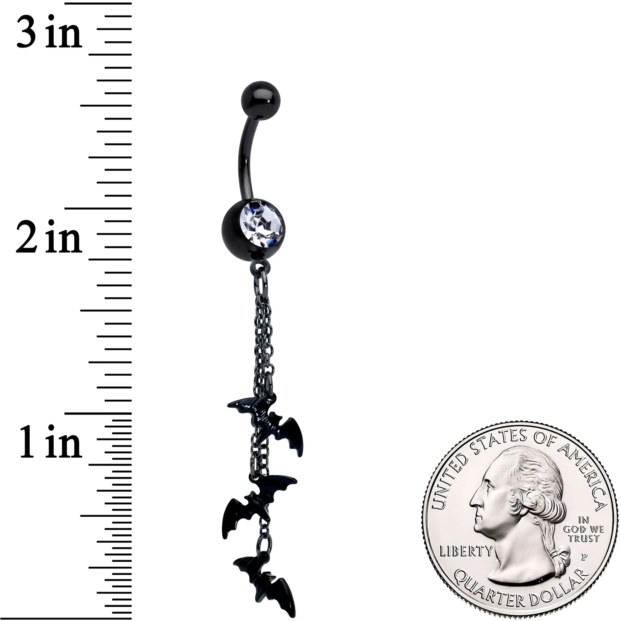 Clear Gem Black Gone Batty Halloween Dangle Belly Ring - Image 2