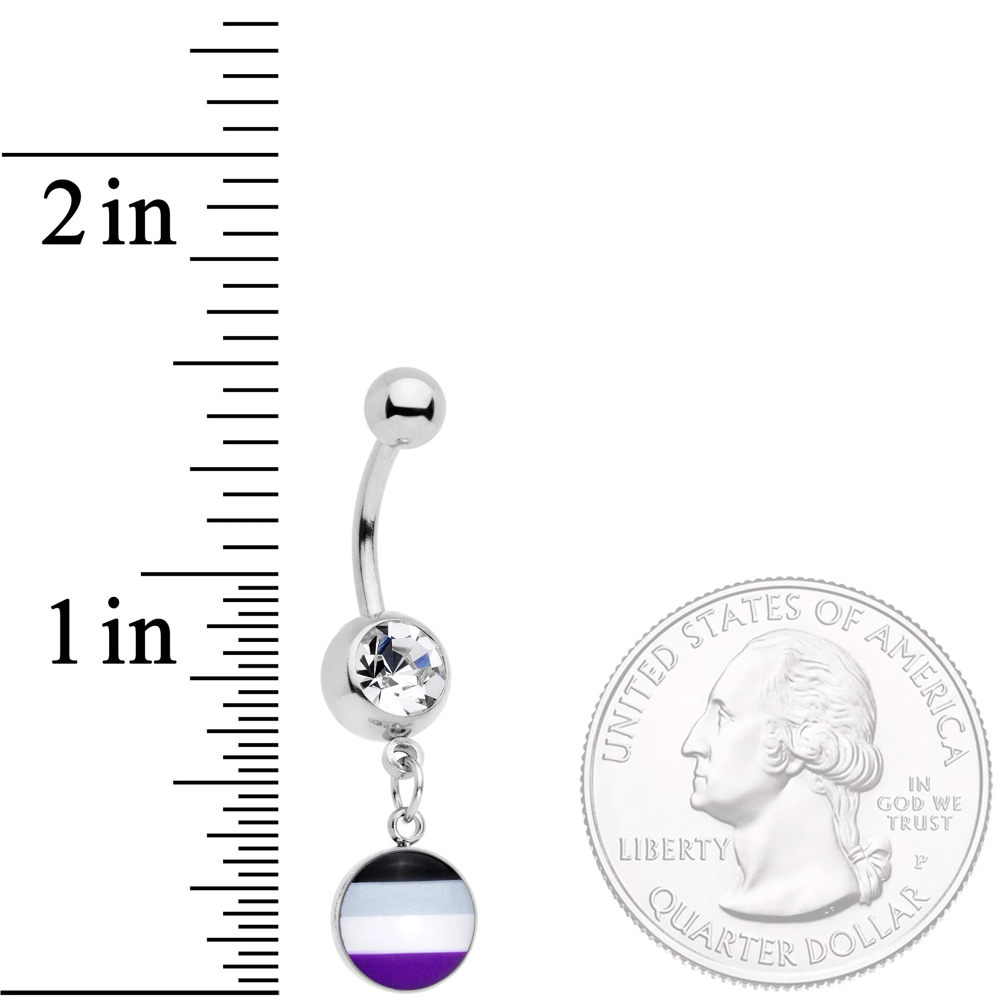 Clear Gem Black Grey White Purple Asexual Pride Flag Dangle Belly Ring - Image 2