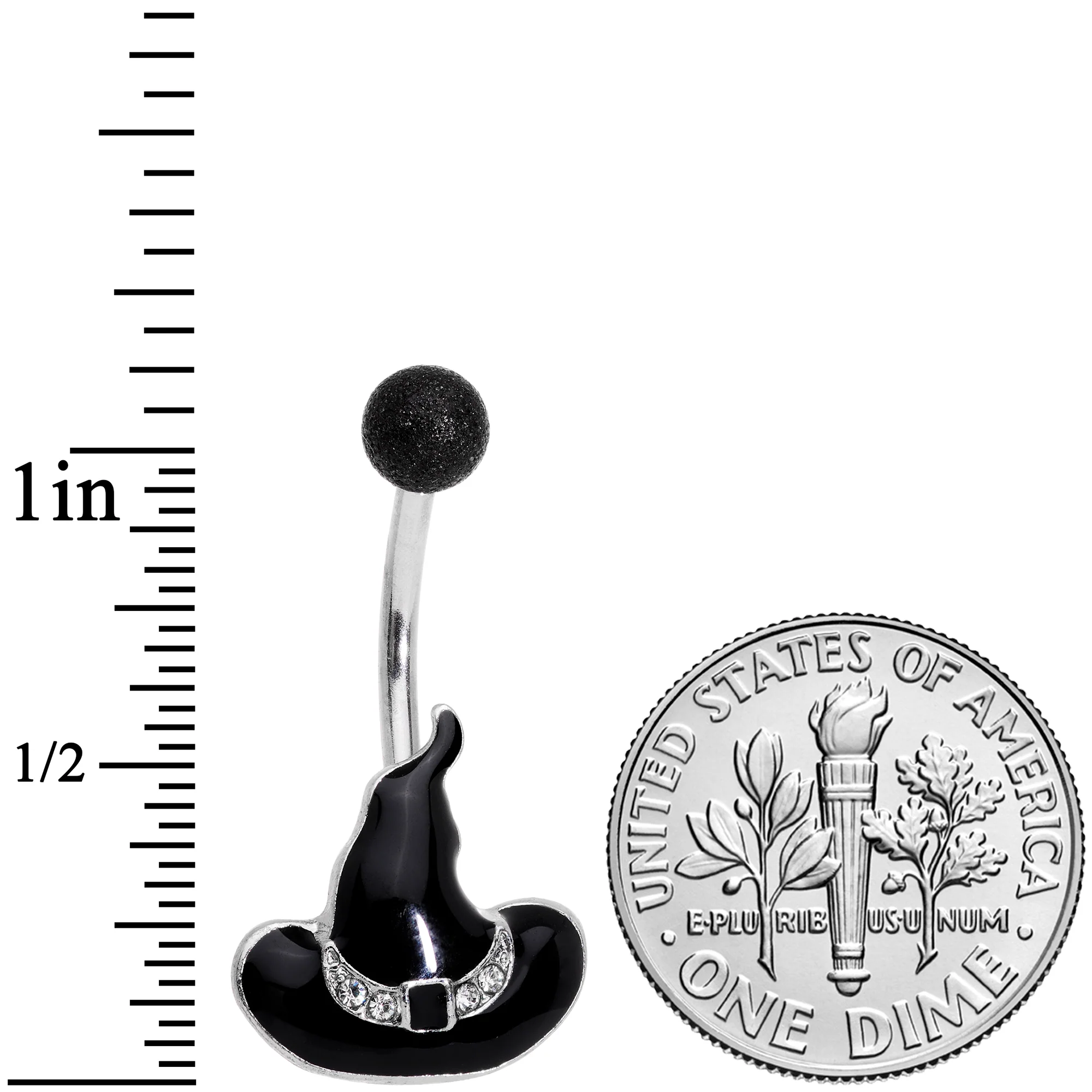 Clear Gem Black Halloween Witches Hat Belly Ring - Image 2