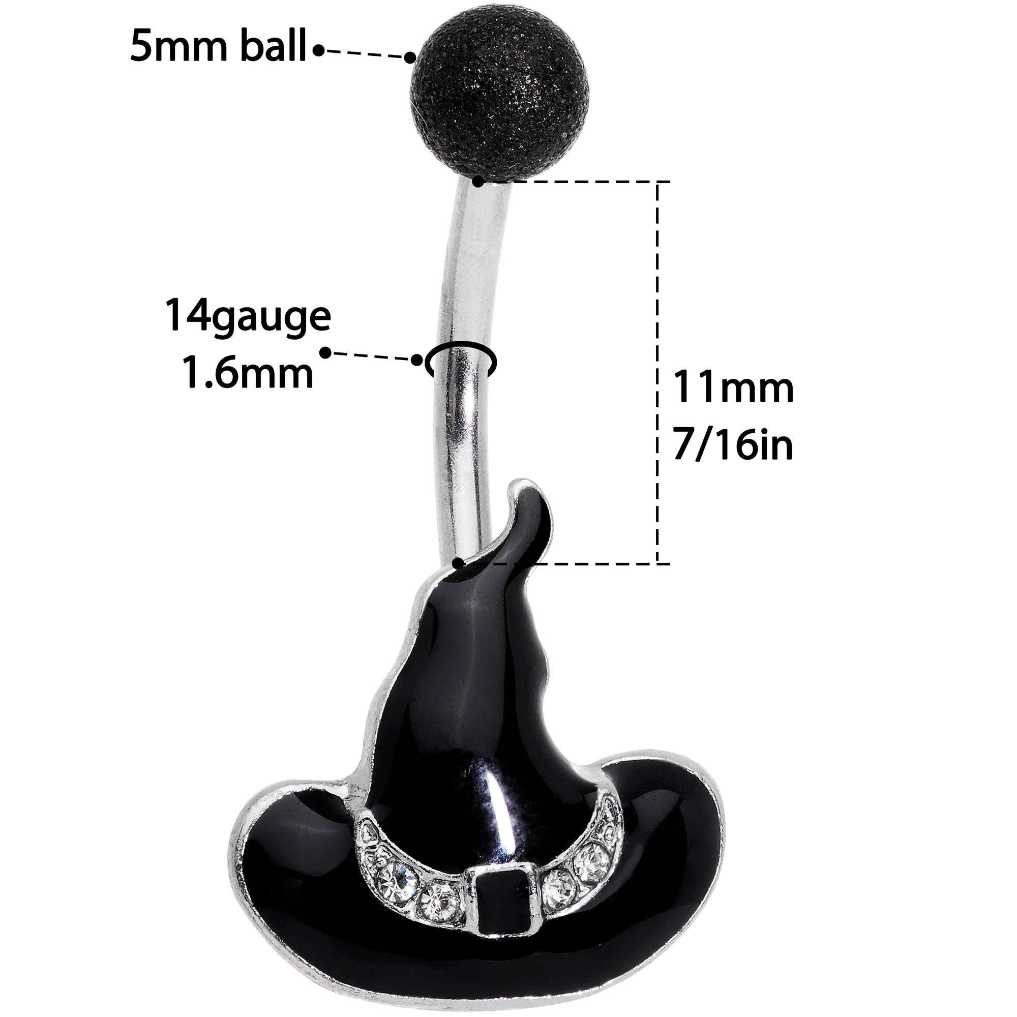 Clear Gem Black Halloween Witches Hat Belly Ring - Image 3