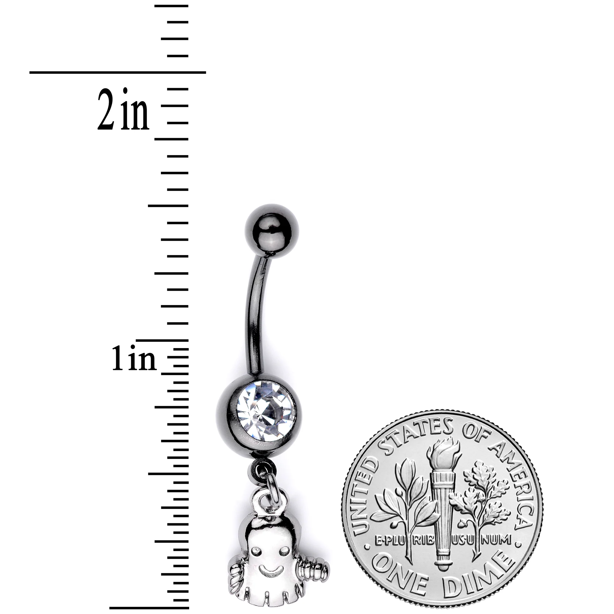 Clear Gem Black Happy Ghost Halloween Dangle Belly Ring - Image 5