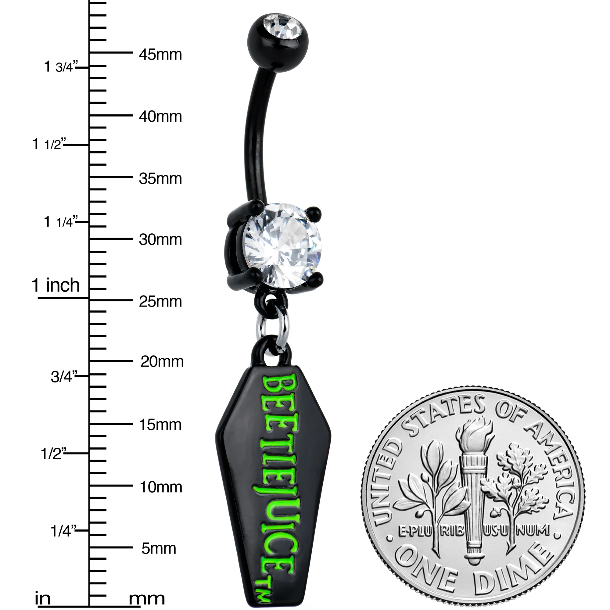 Clear Gem Black Officially Licensed Beetlejuice Coffin Dangle Belly Ring - Image 3