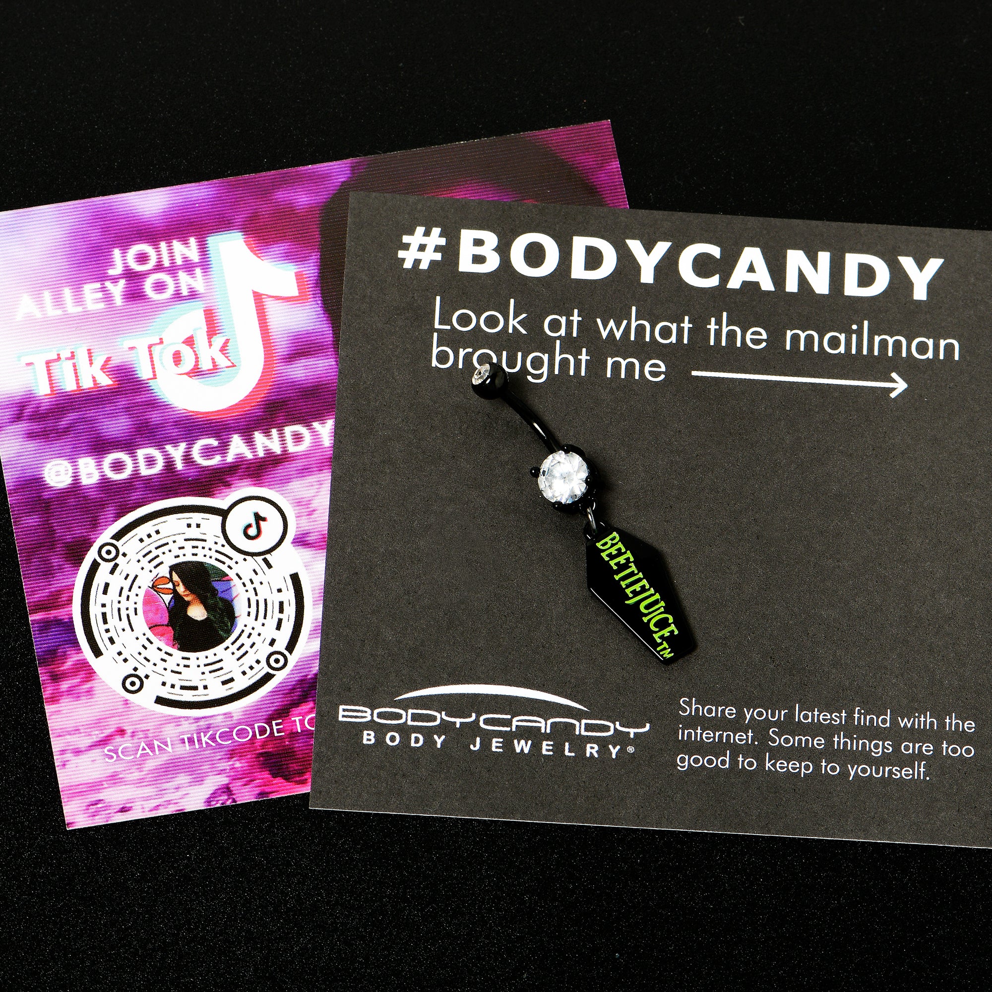 Clear Gem Black Officially Licensed Beetlejuice Coffin Dangle Belly Ring - Image 4