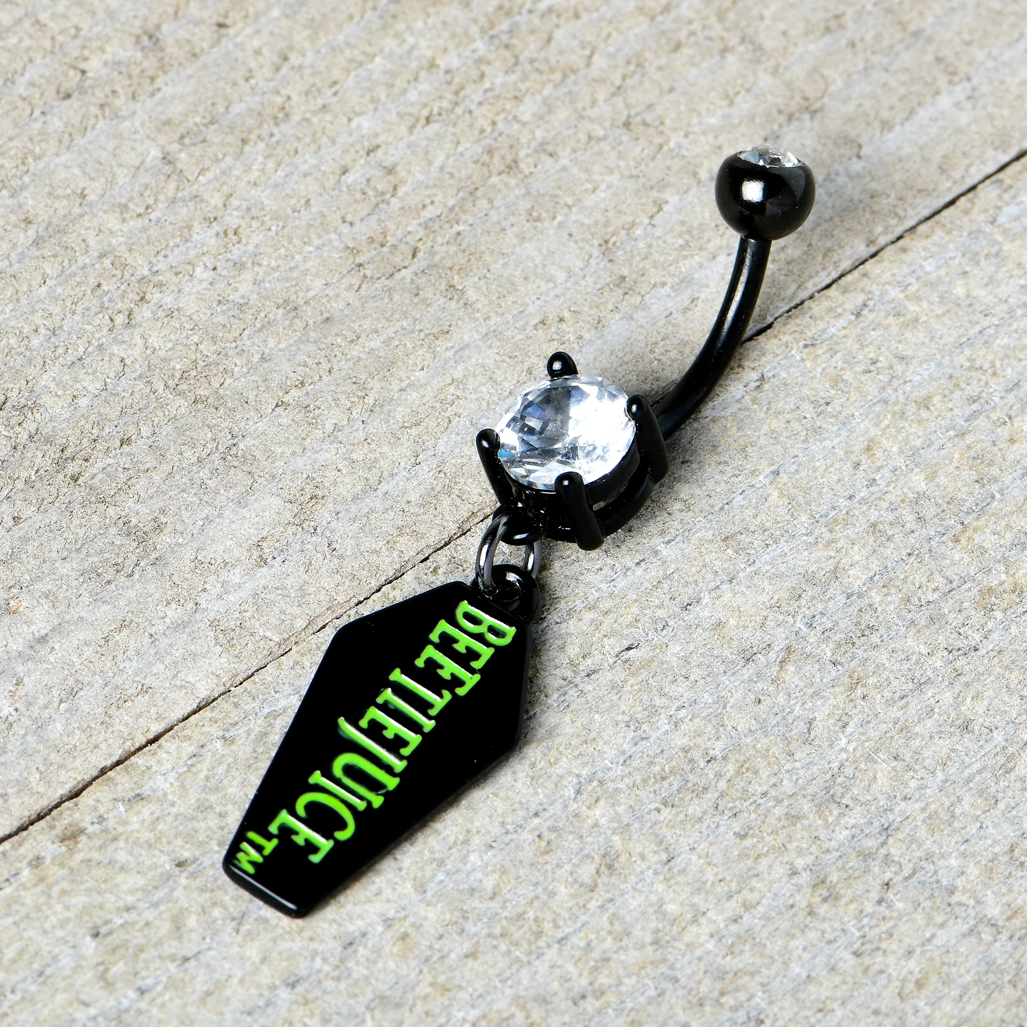 Clear Gem Black Officially Licensed Beetlejuice Coffin Dangle Belly Ring - Image 5