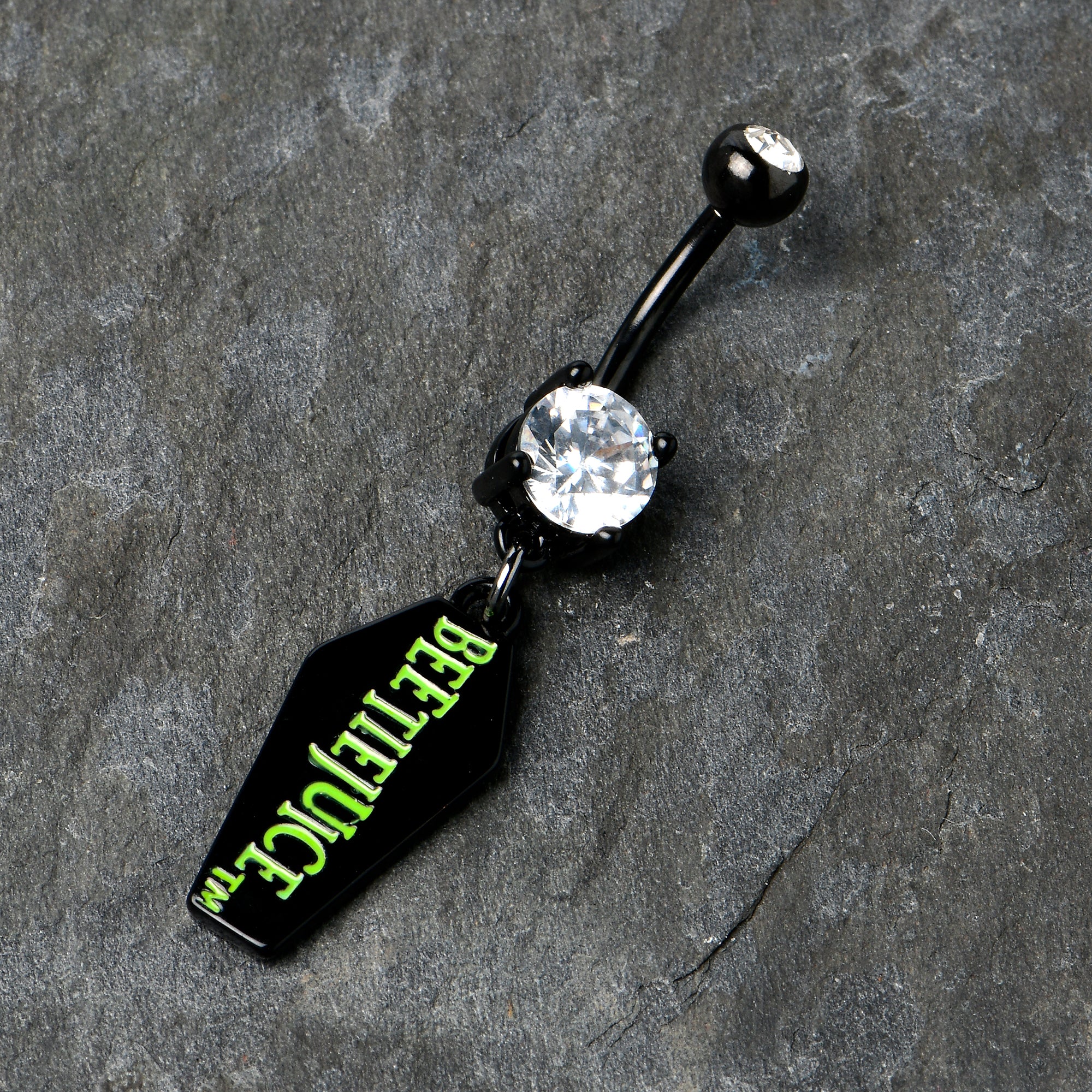 Clear Gem Black Officially Licensed Beetlejuice Coffin Dangle Belly Ring - Image 6