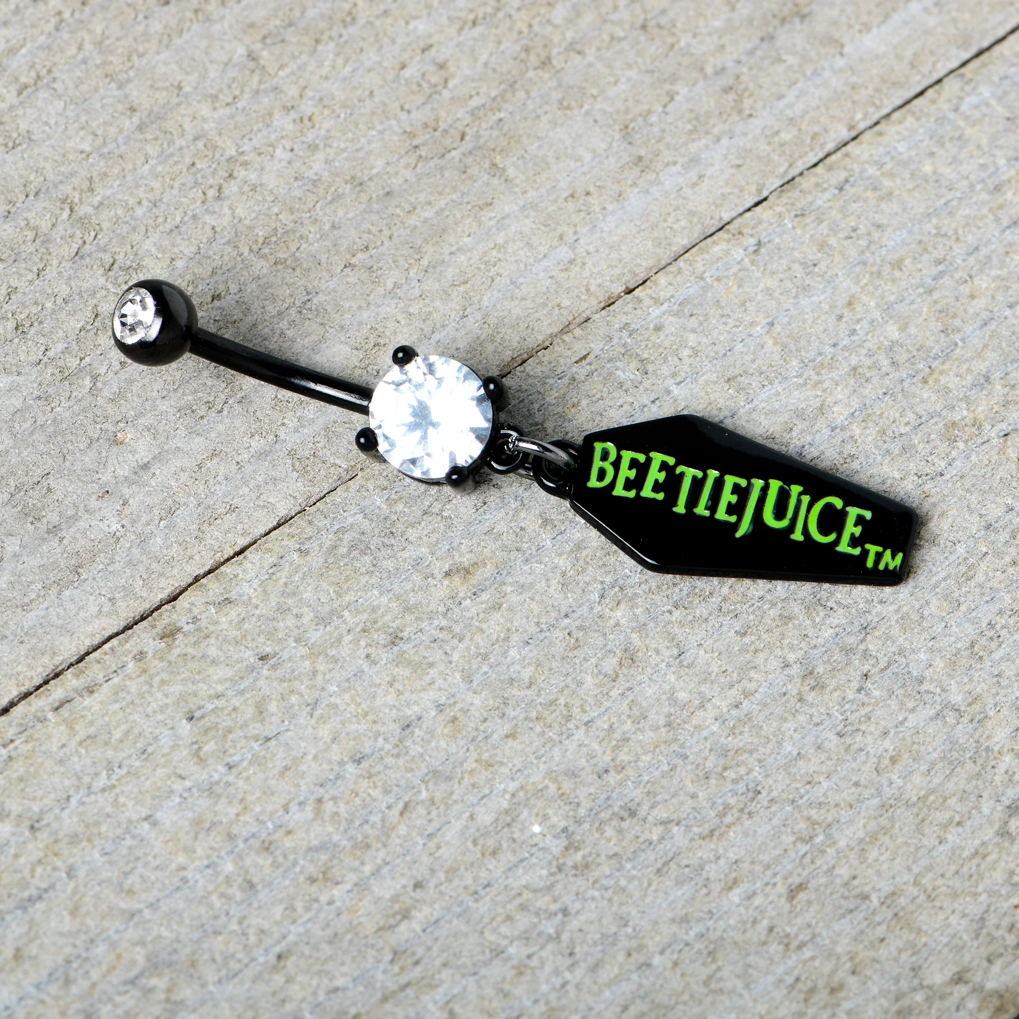 Clear Gem Black Officially Licensed Beetlejuice Coffin Dangle Belly Ring - Image 7